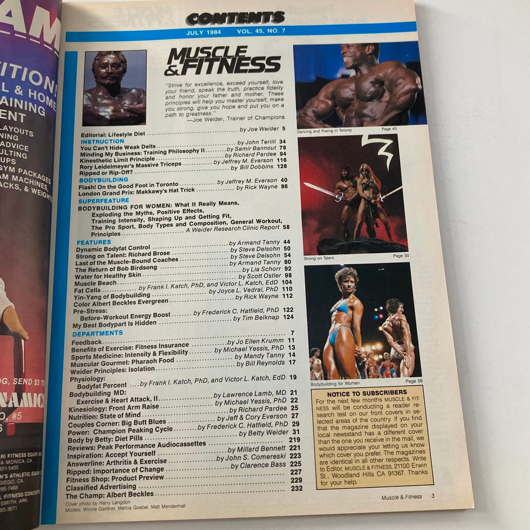 Joe Weider's Muscle & Fitness Magazine July 1984 Winnie Gardner, Marcia Goebel