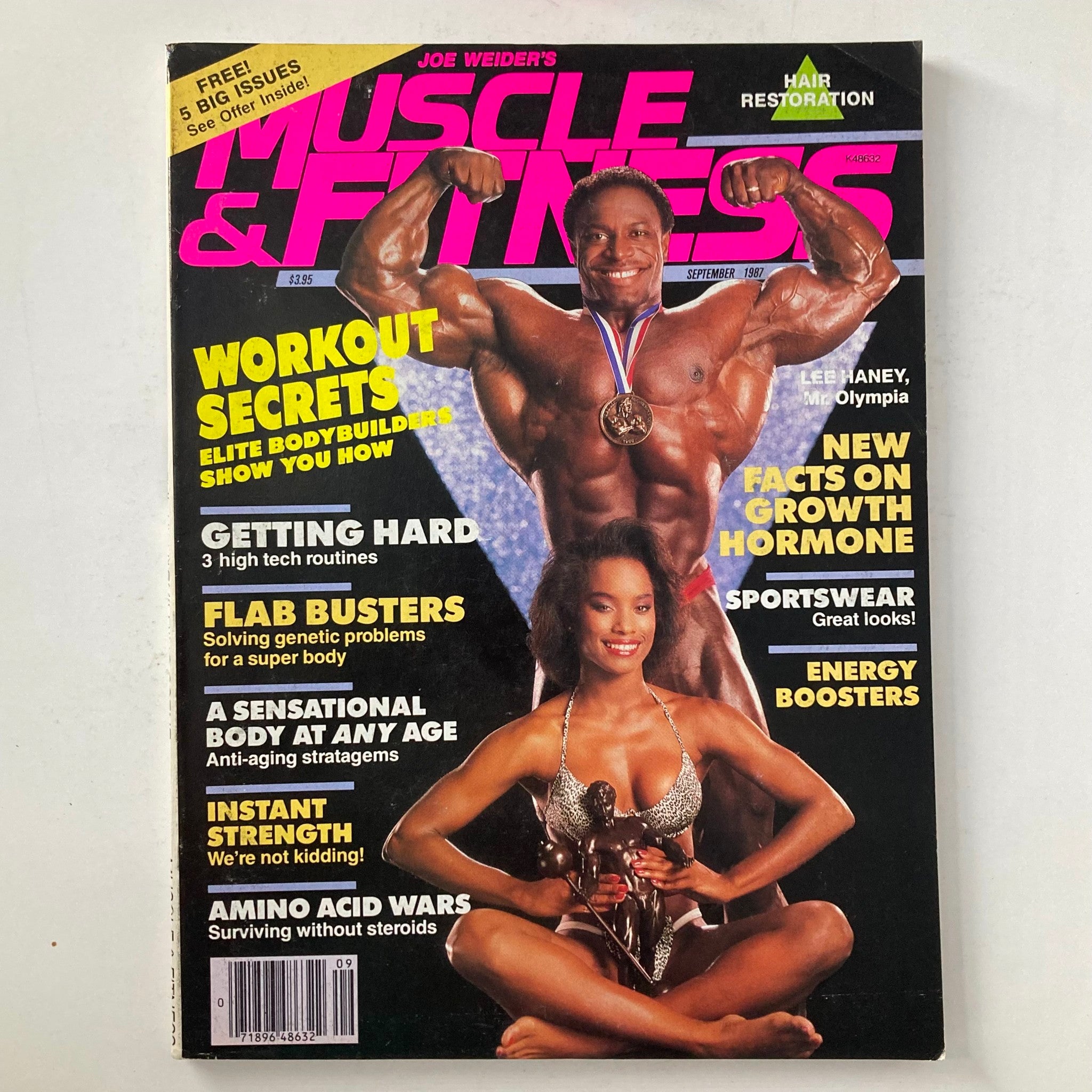 Cover of Joe Weider's Muscle & Fitness Magazine September 1987 featuring Lee Haney, Mr. Olympia, showcasing workout secrets and nutrition tips, with Lisa Todd prominently displayed.