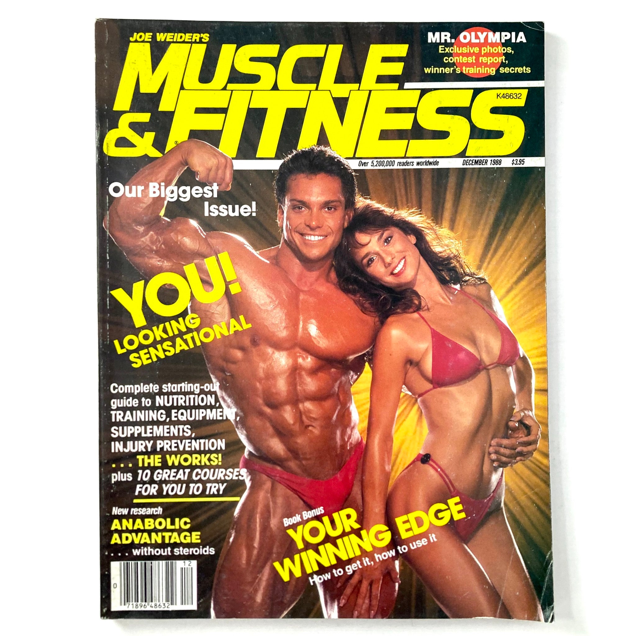 Cover of Joe Weider's Muscle & Fitness Magazine December 1988 featuring Rich Gaspari and a female model, showcasing bodybuilding tips, nutrition, and fitness advice.