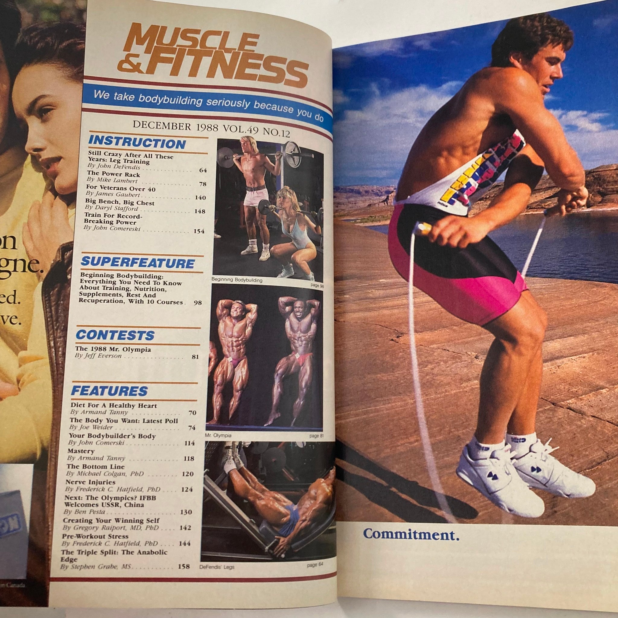 Page from Joe Weider's Muscle & Fitness Magazine December 1988 featuring fitness instructions, features, and illustrations of bodybuilding techniques and exercises.