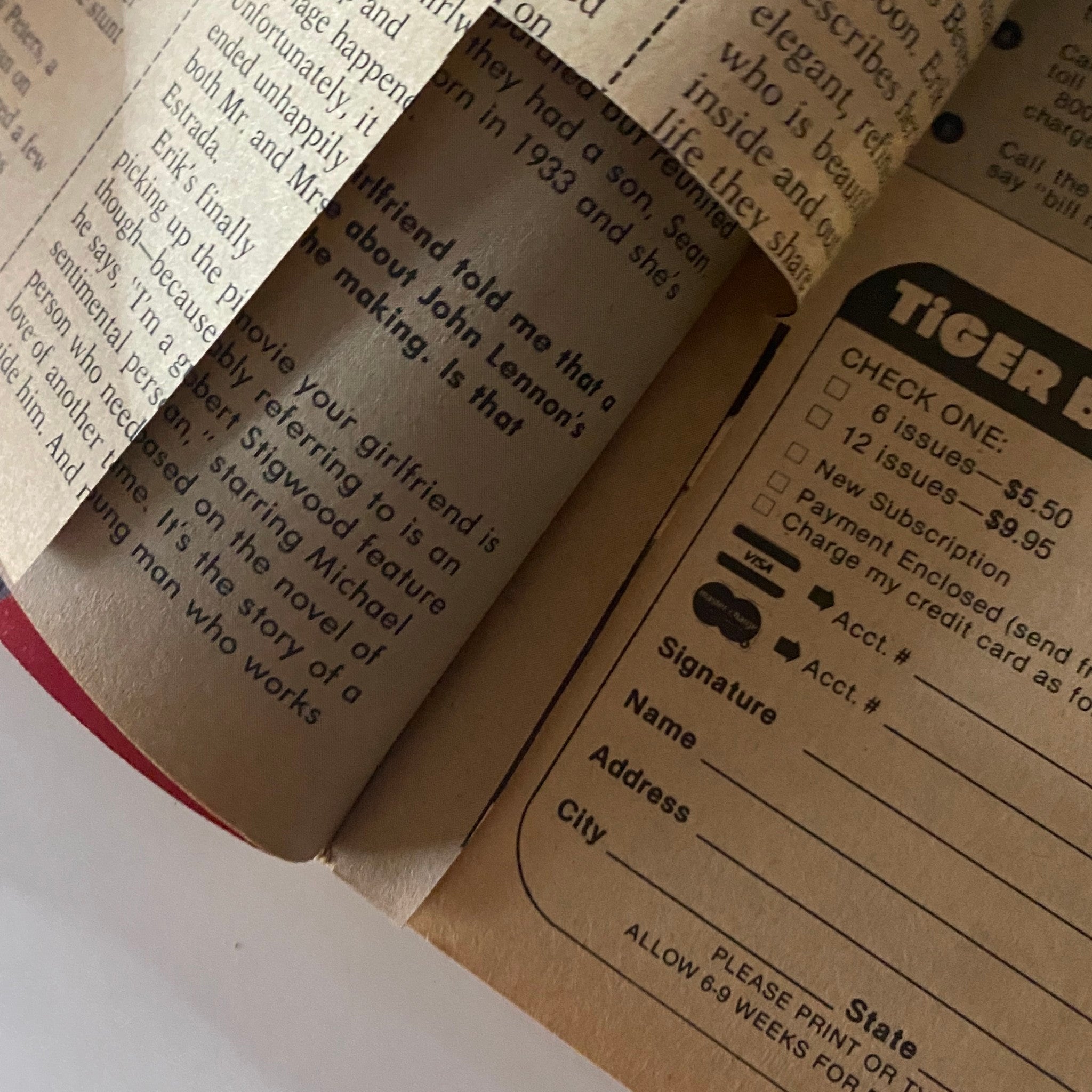 A close-up shot of a subscription section from Tiger Beat Magazine March 1981, illustrating the vintage magazine's features, including articles and fan engagement opportunities.