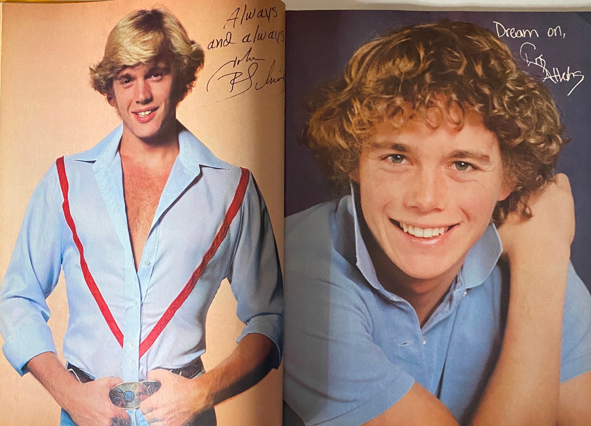 Autographed pages from Tiger Beat Magazine March 1981 featuring two young male celebrities, showcasing their personal messages and photographs, embodying 80s pop culture.