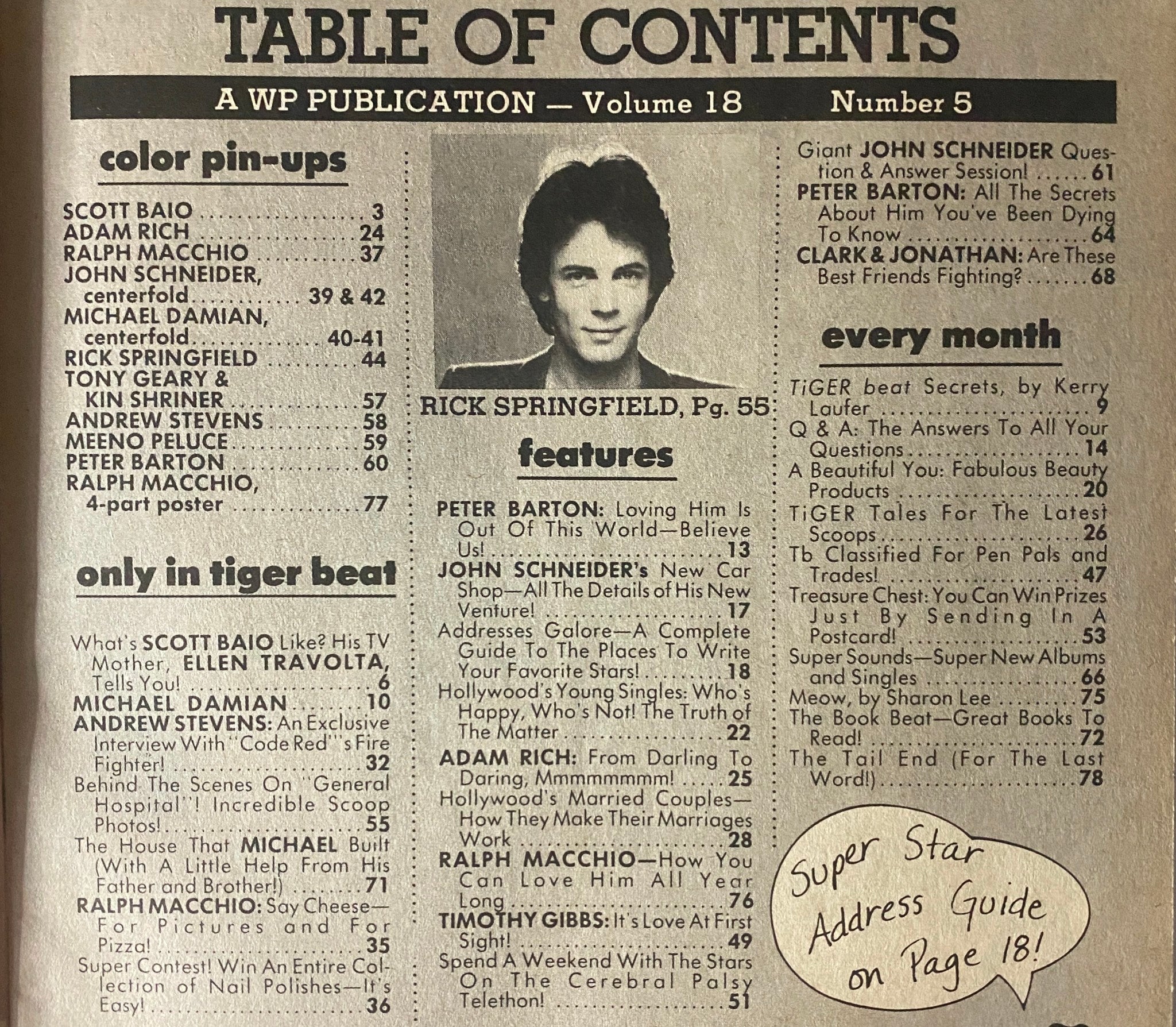 Tiger Beat Magazine February 1982 Ralph Macchio, Peter Barton w Poster