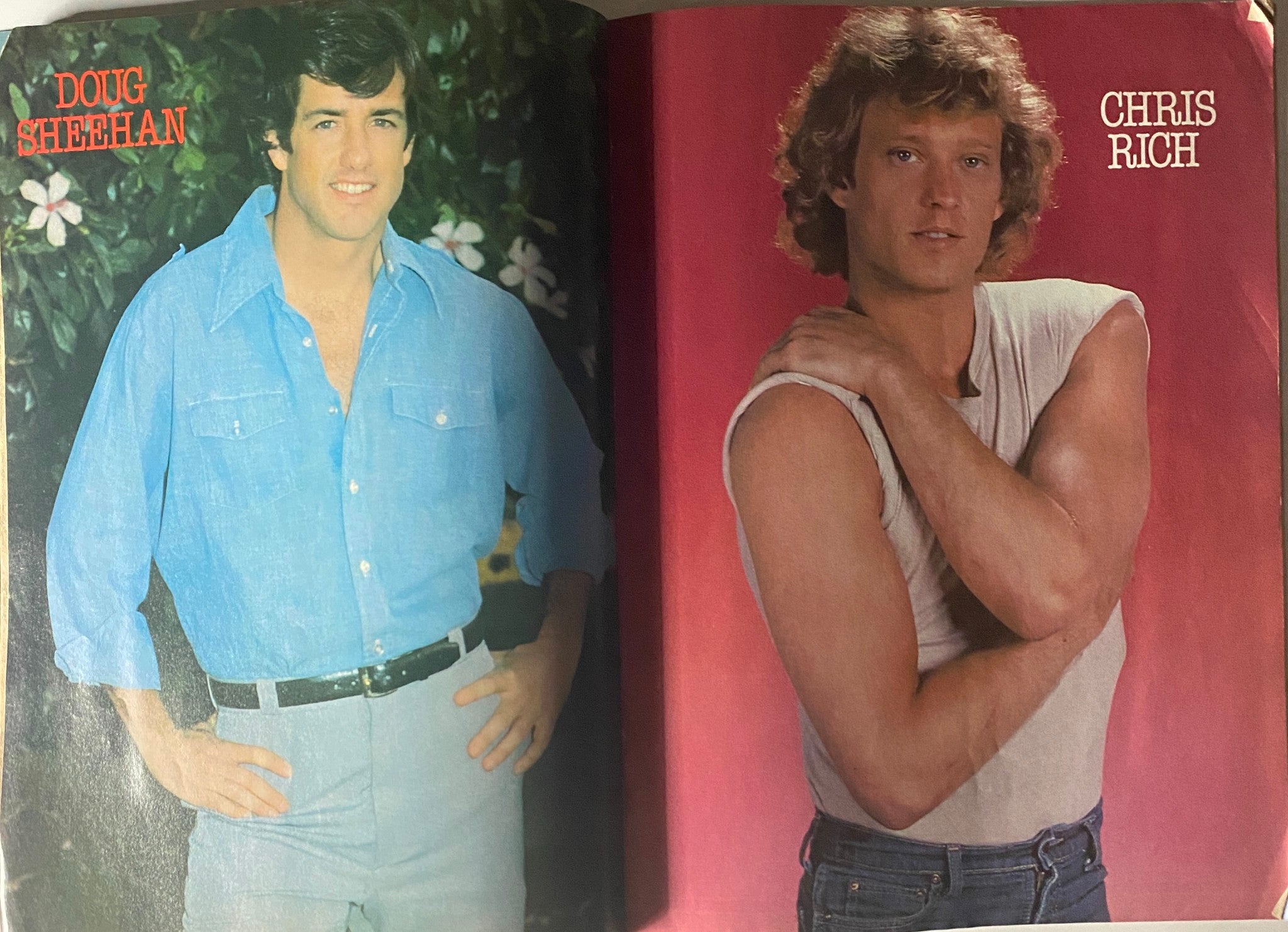 Feature page in Tiger Beat Star Magazine November 1981 showcasing photos of Doug Sheehan and Chris Rich, reflecting the charm of 1980s pop culture.