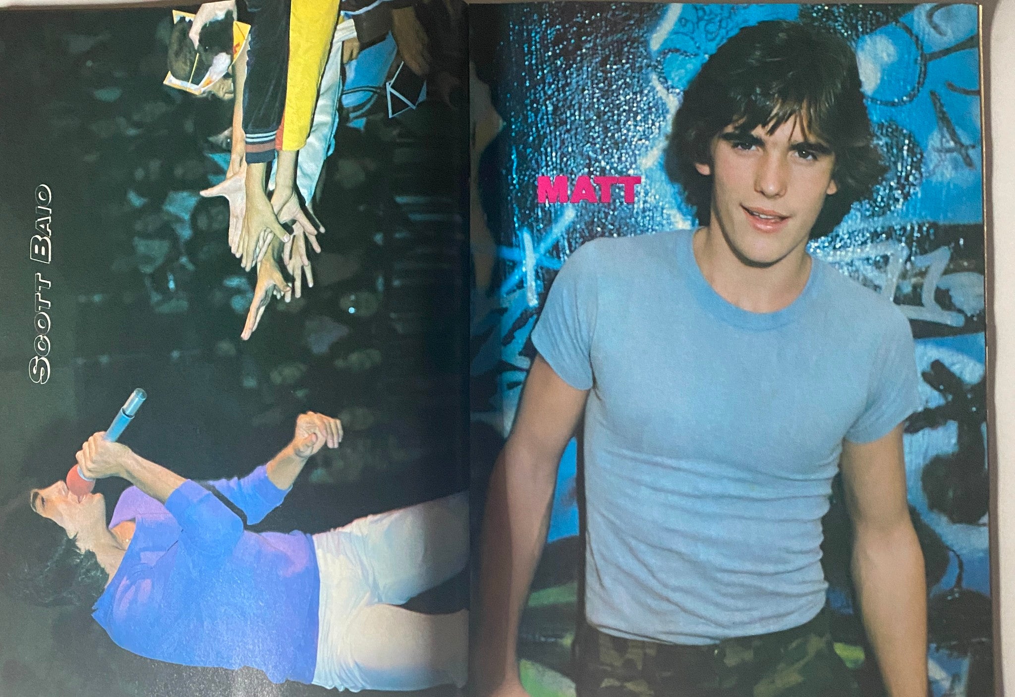 Scott Baio and Matt Dillon double page spread from Tiger Beat Star Magazine June 1982, capturing iconic moments of 80s teen heartthrobs.