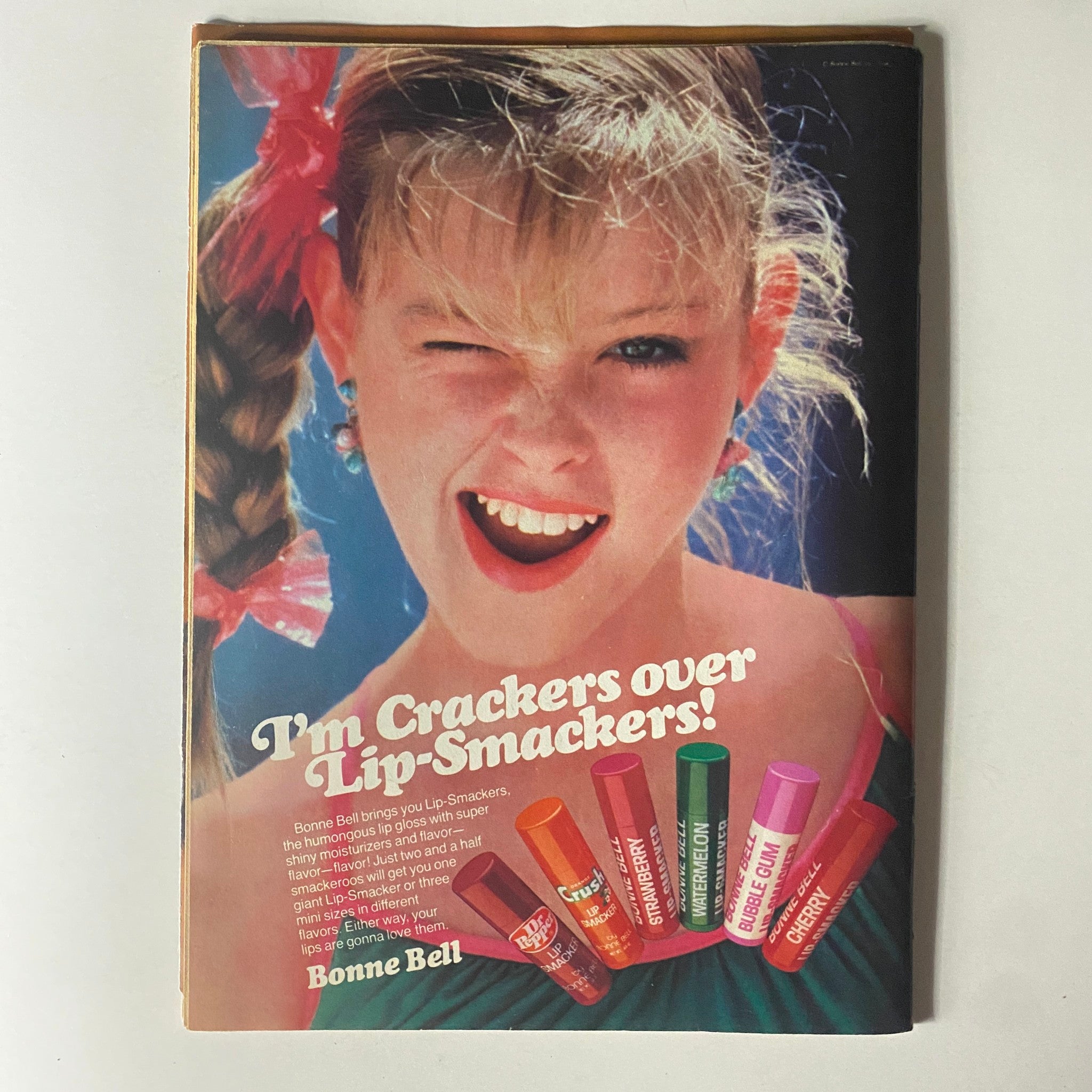 Vintage advertisement for Bonne Bell Lip Smackers featured in Tiger Beat Star Magazine June 1982, showcasing fun and colorful lip balm products.