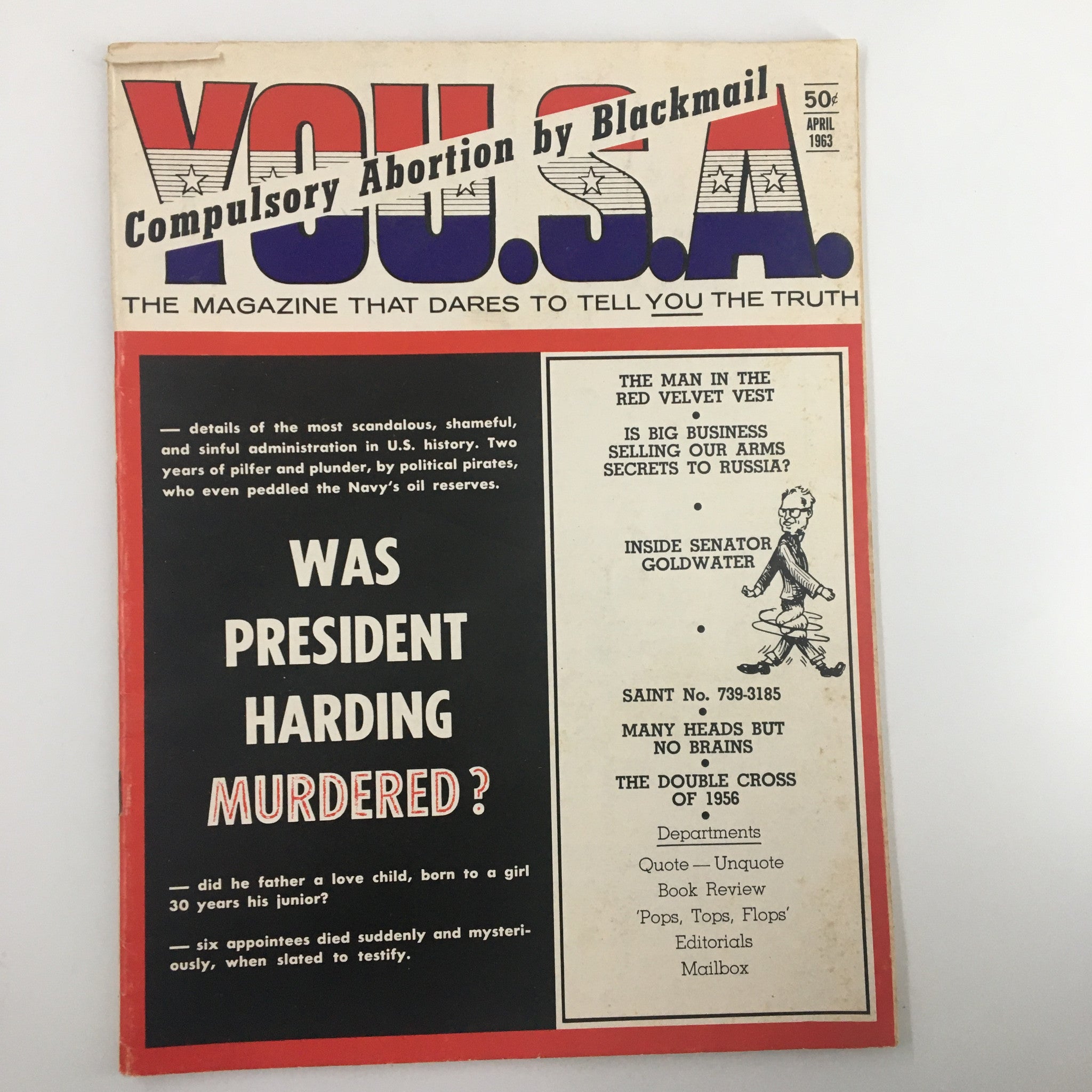 VTG You.S.A. Magazine April 1963 Was President Harding Murdered? No Label