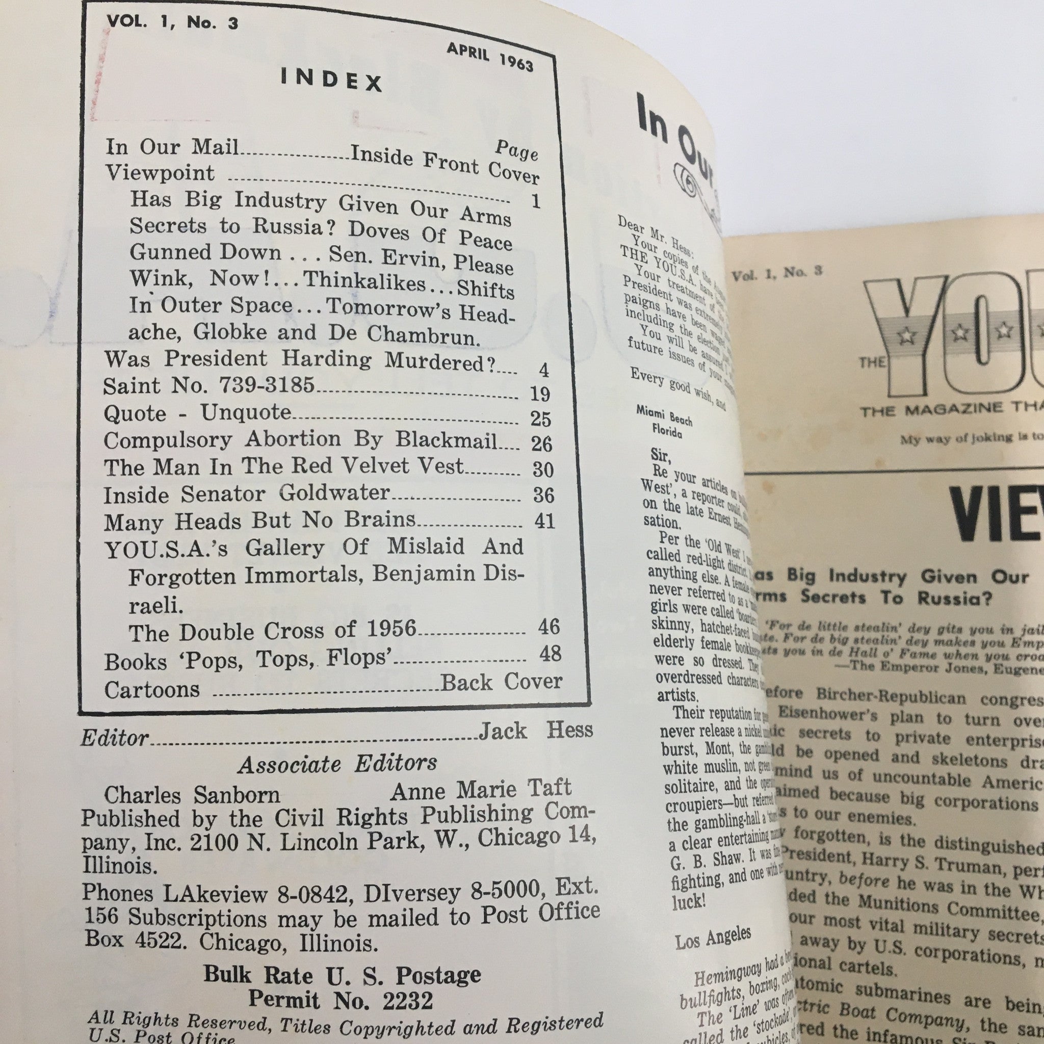 VTG You.S.A. Magazine April 1963 Was President Harding Murdered? No Label