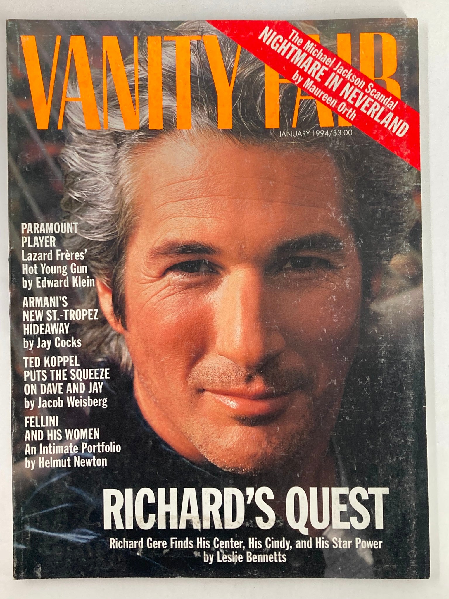 Vanity Fair Magazine January 1994 Richard Gere Finds His Center No Label