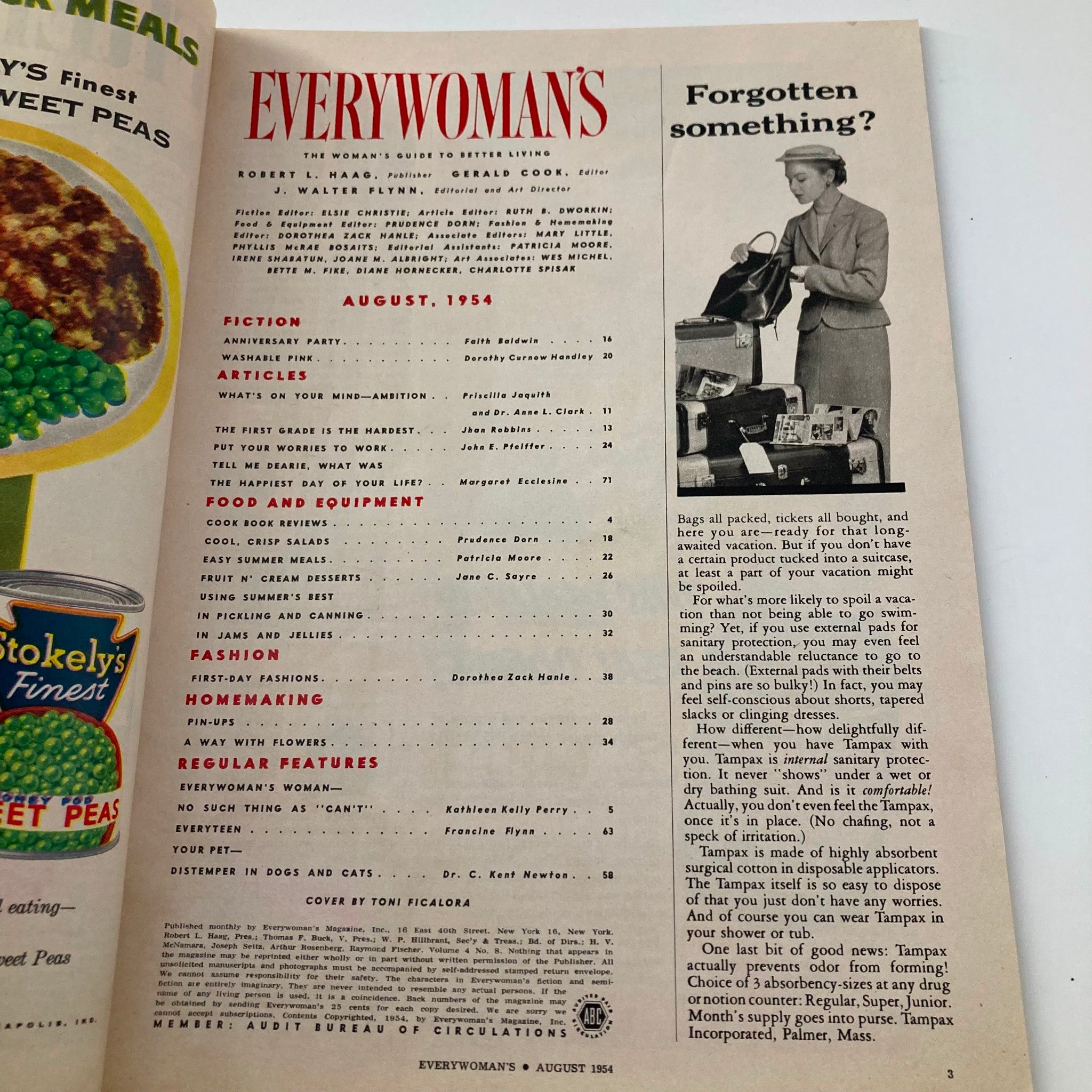 VTG Every Woman's Magazine August 1954 Every Summer Meals No Label