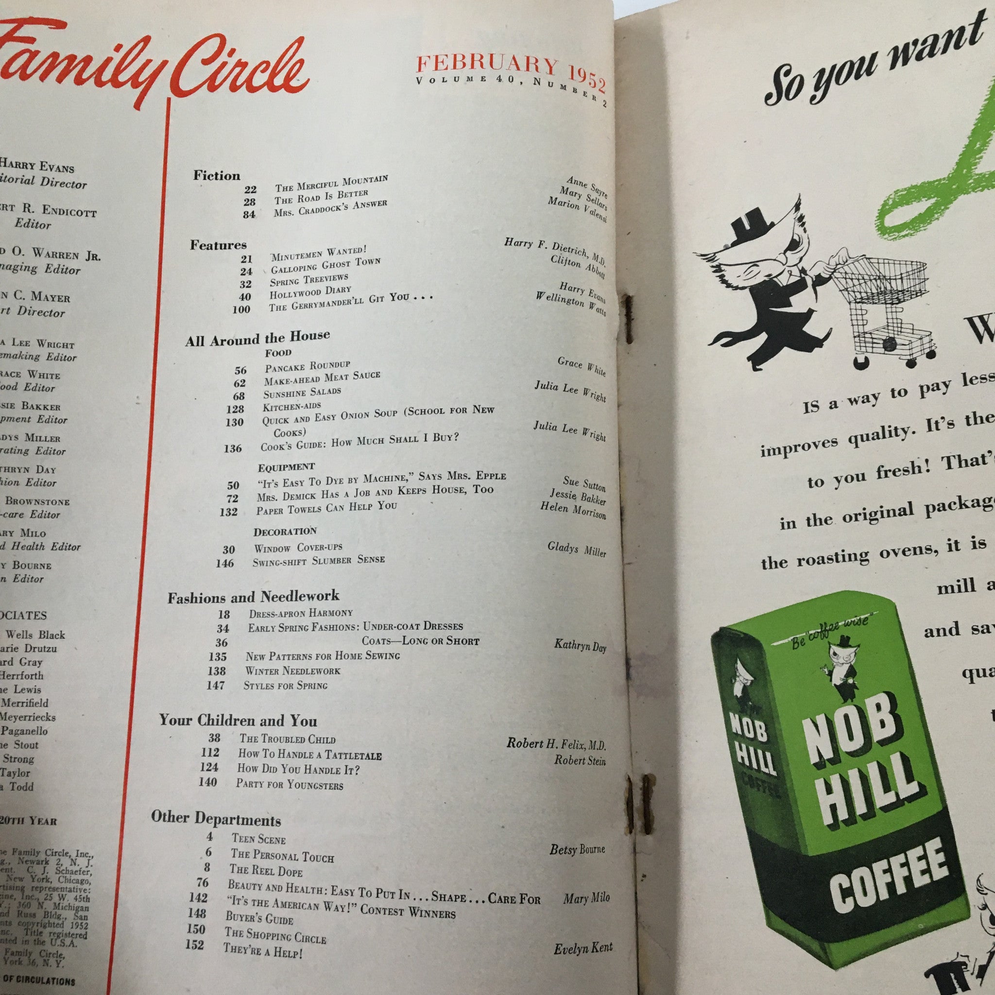 VTG Family Circle Magazine February 1952 Paper Towels Can Help You No Label