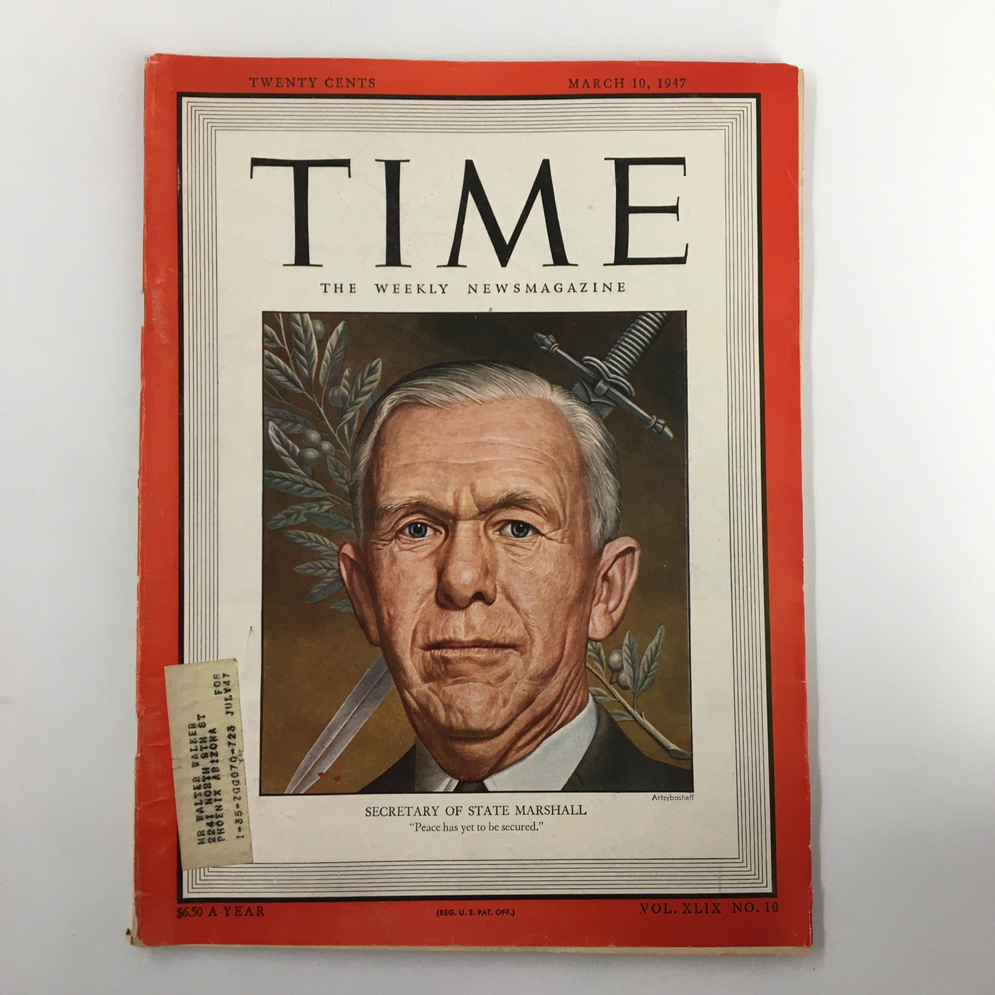 VTG Time Magazine March 10 1947 Vol. 49 No. 10 Secretary of State Marshall