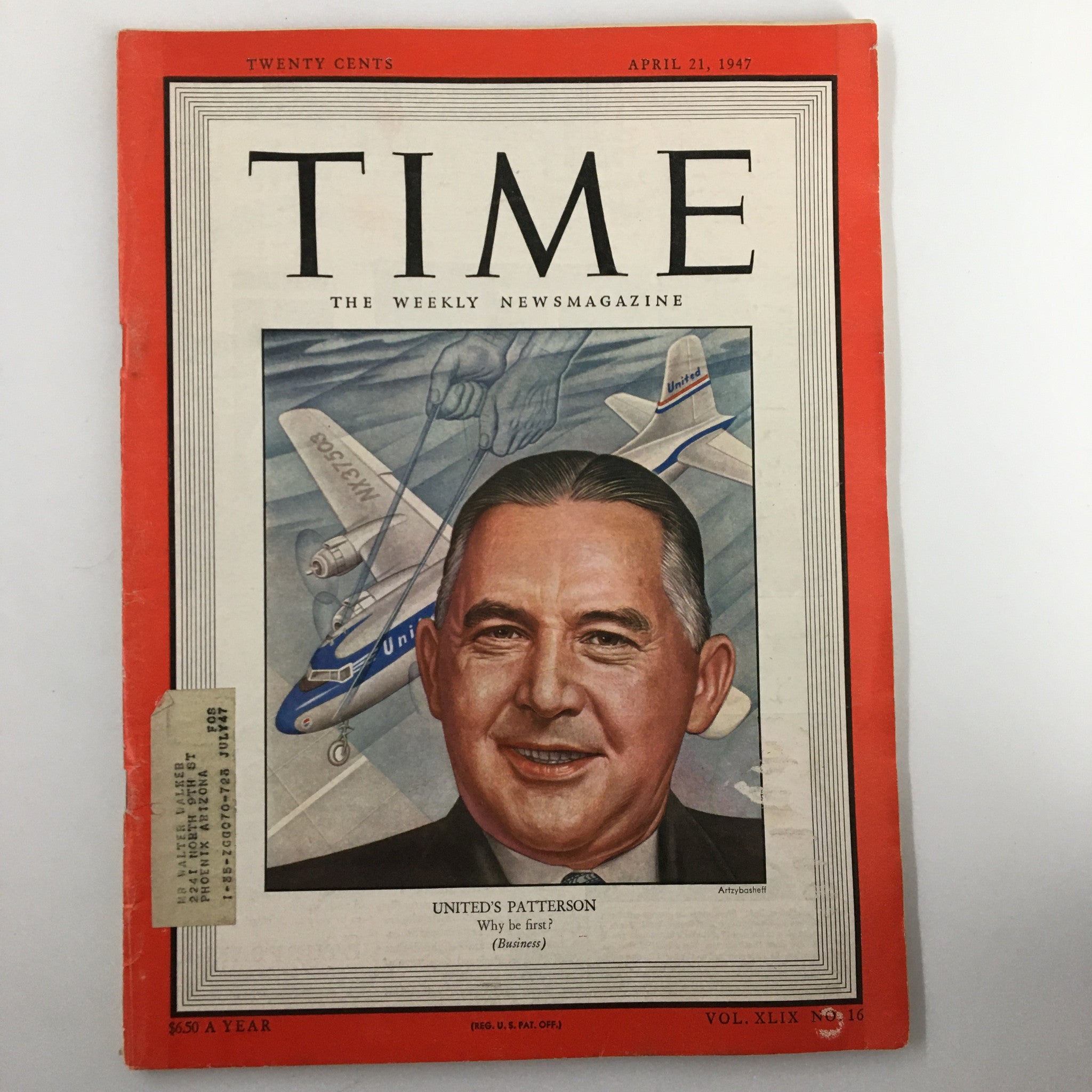 VTG Time Magazine April 21 1947 Vol. 49 No. 16 United's Patterson