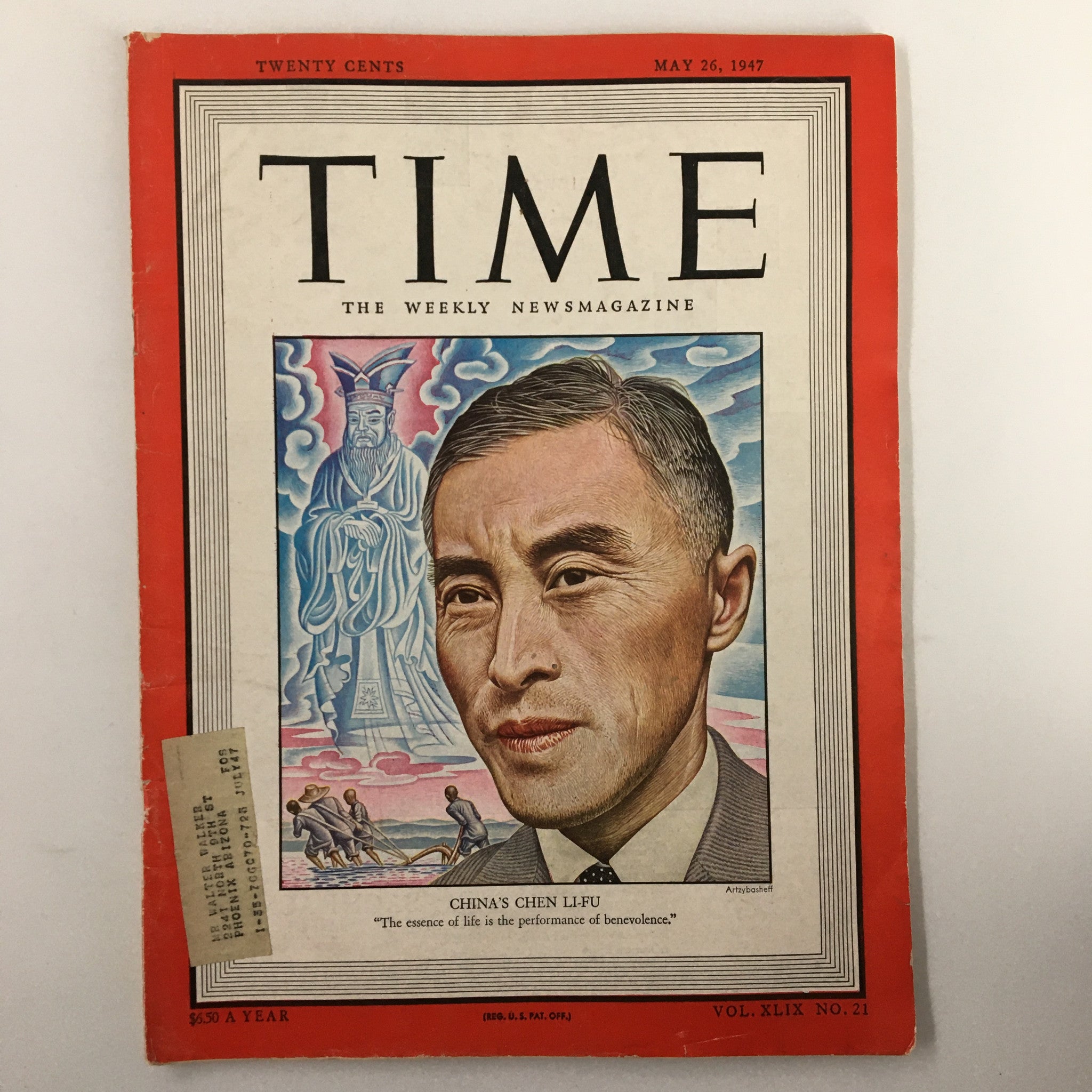 VTG Time Magazine May 26 1947 Vol. 49 No. 21 China's Chen Li-Fu