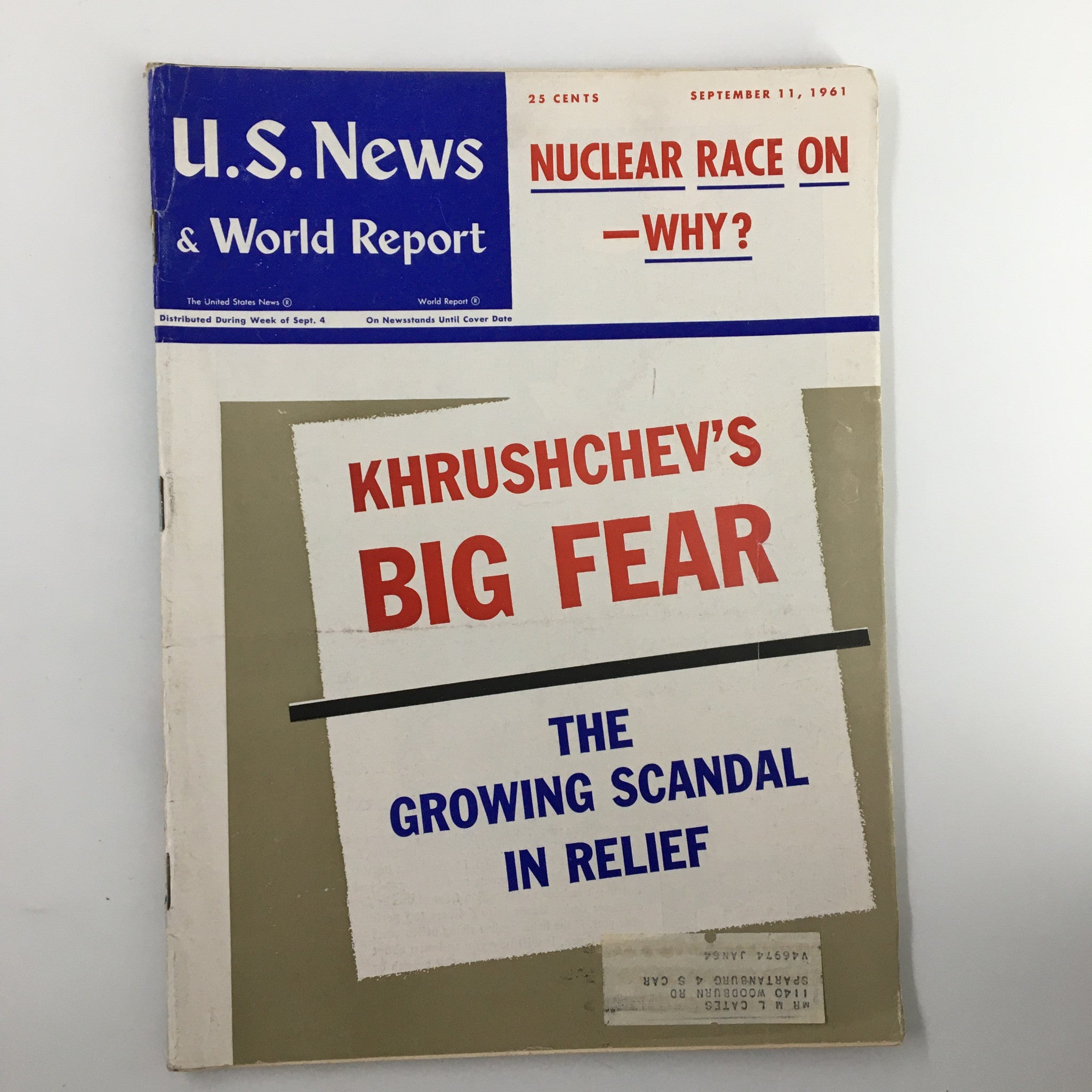 US News & World Report Magazine September 11 1961 Nikita Khrushchev's Big Fear