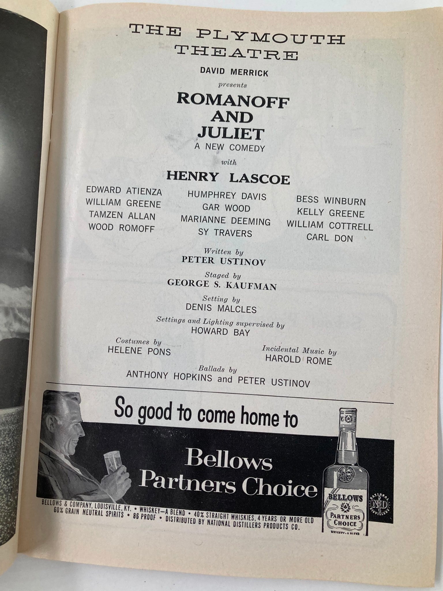 1958 Playbill The Plymouth Theatre Henry Lascoe in Romanoff and Juliet