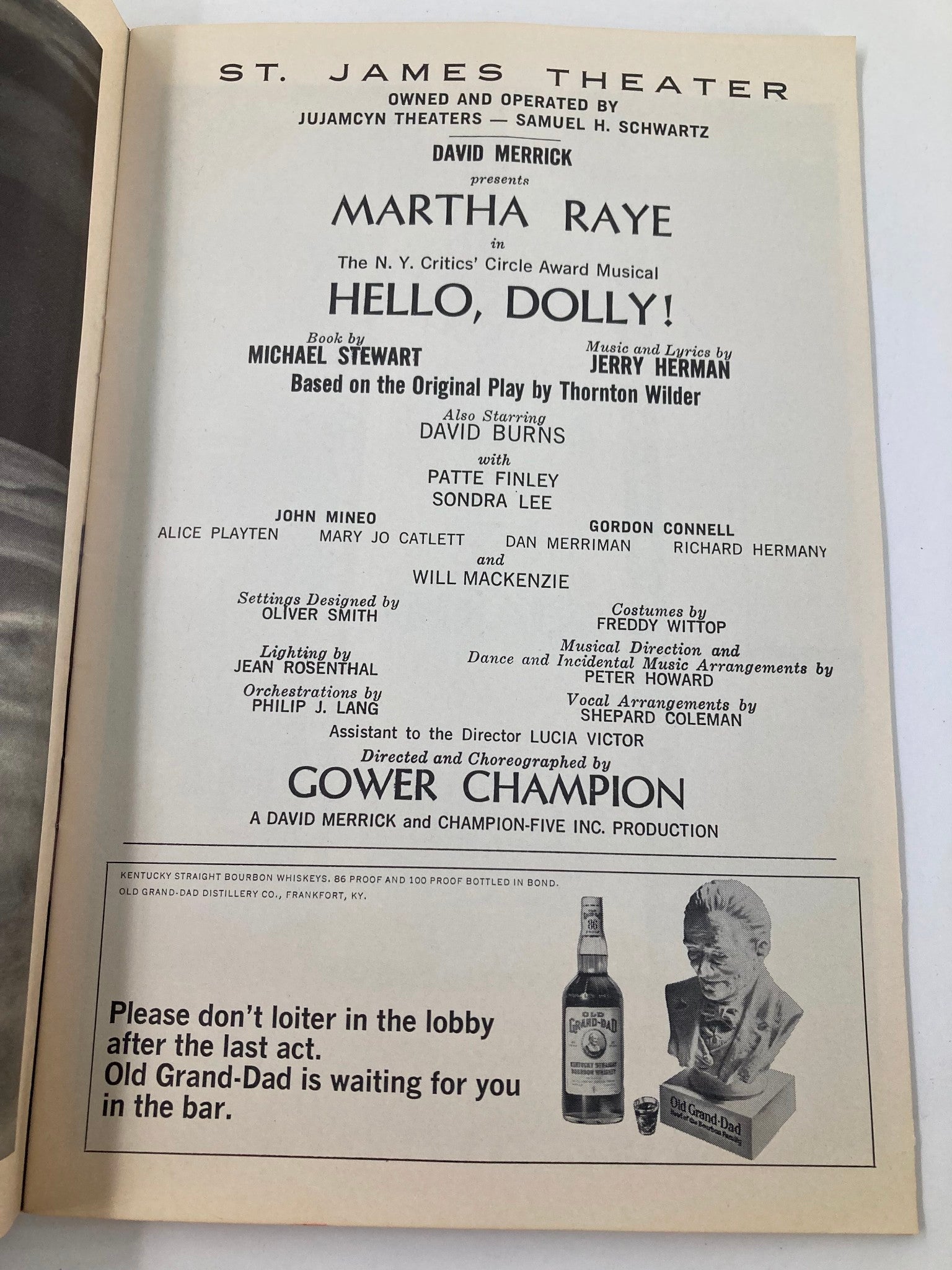 1967 Playbill St. James Theatre Martha Raye, David Burns in Hello, Dolly!