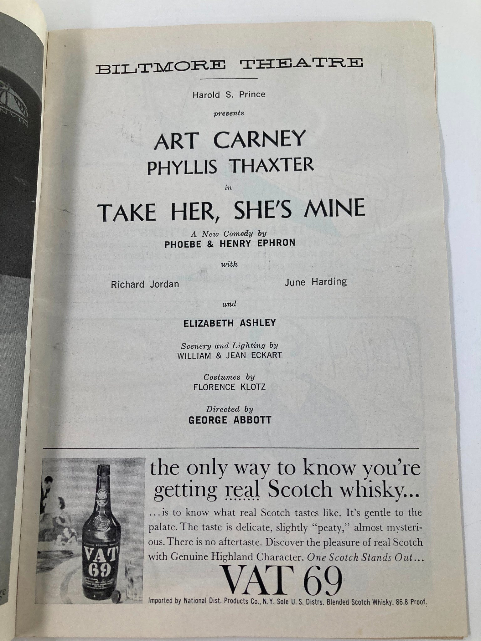 1961 Playbill Biltmore Theatre Art Carney in Take Her, She's Mine