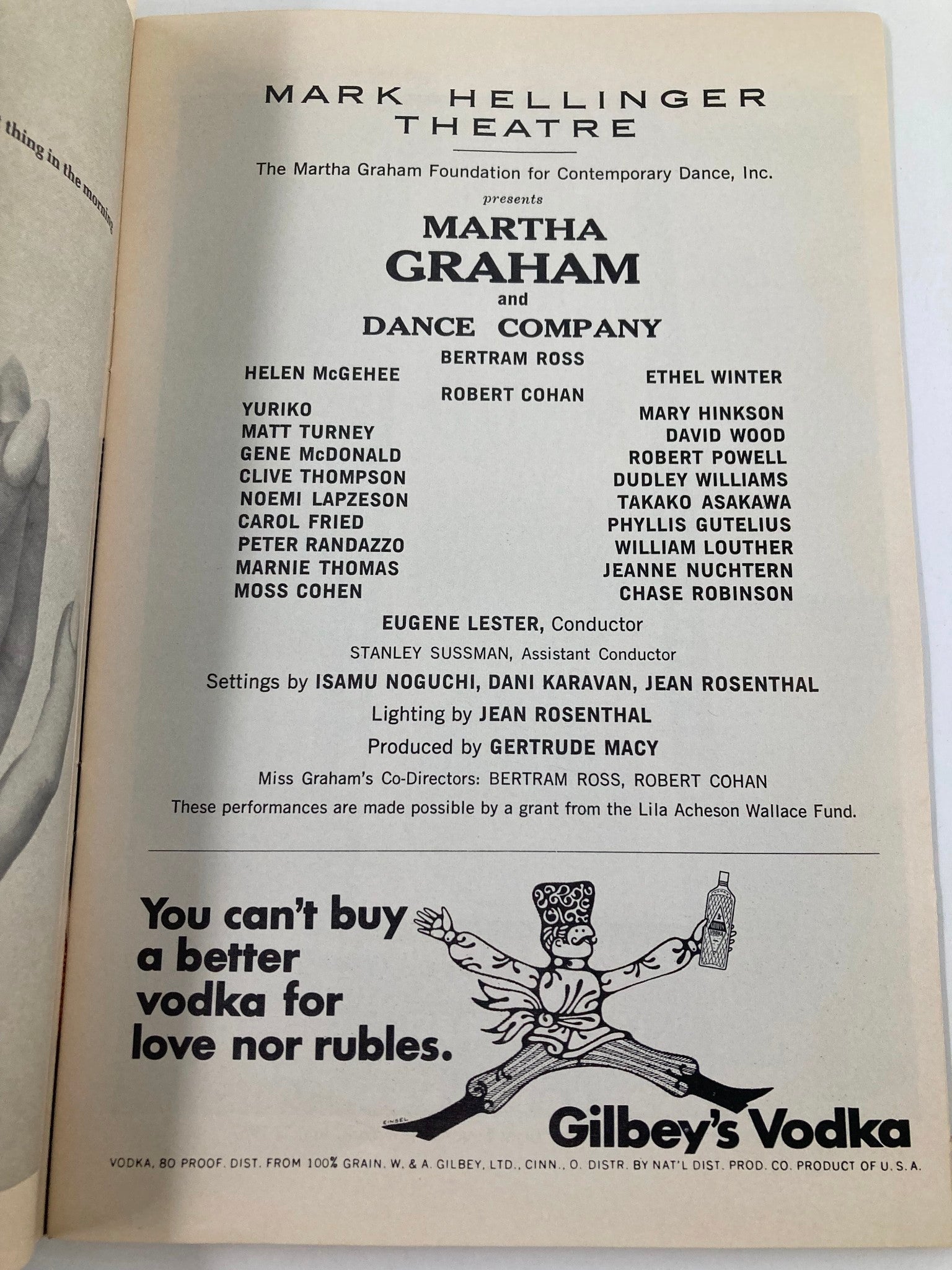 1967 Playbill Mark Hellinger Theatre Martha Graham and Dance Company