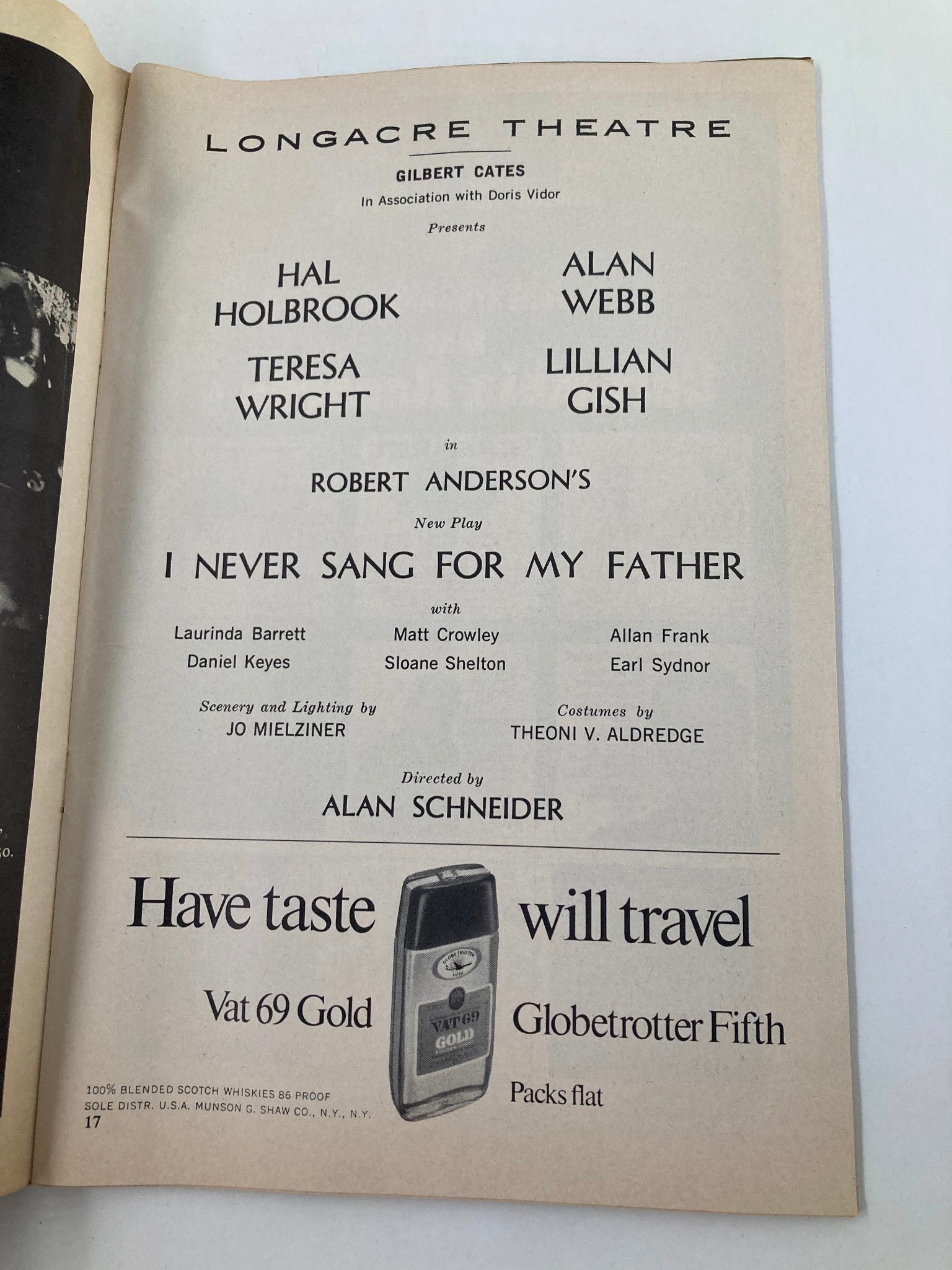 1968 Playbill Longacre Theatre Hal Holbrook in I Never Sang For My Father