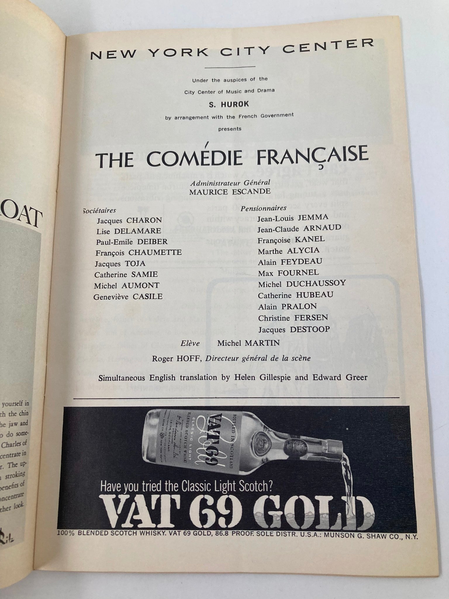 1966 Playbill New York City Center The Comedie Francaise by Maurice Escande