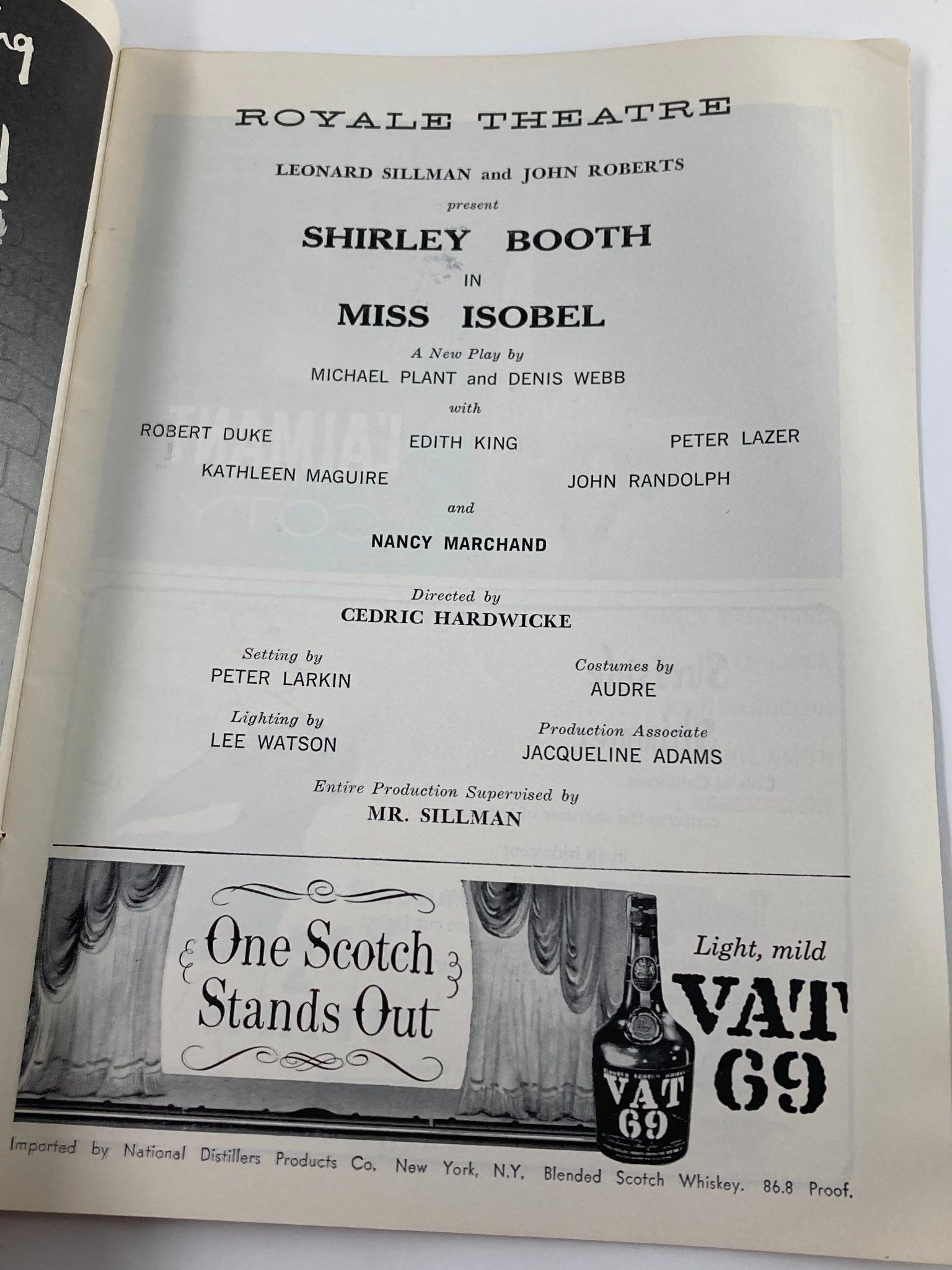 1958 Playbill Royale Theatre Shirley Booth, Robert Duke in Miss Isobel