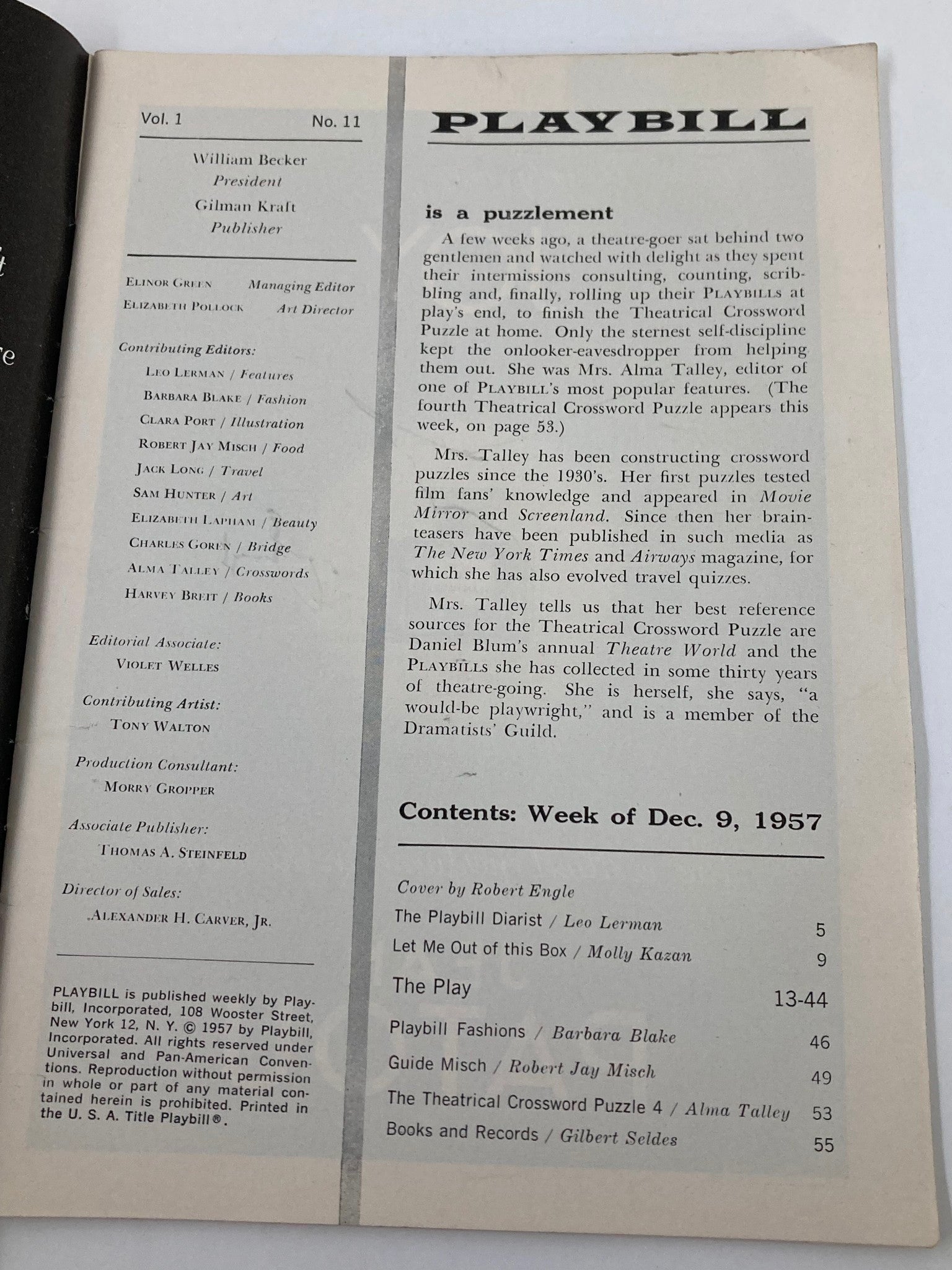 1957 Playbill Belasco Theatre Morris Carnovsky in Nude with Violin