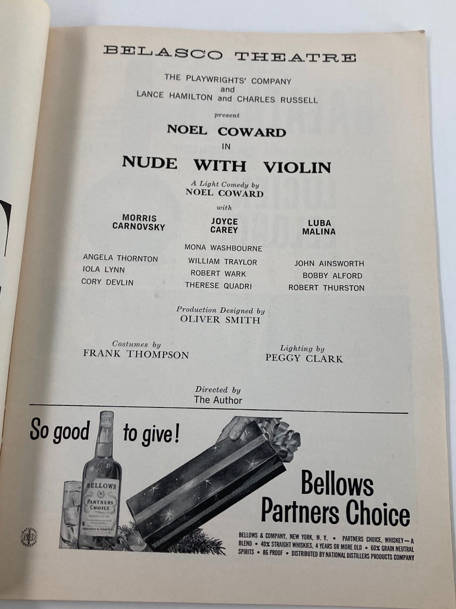 1957 Playbill Belasco Theatre Morris Carnovsky in Nude with Violin