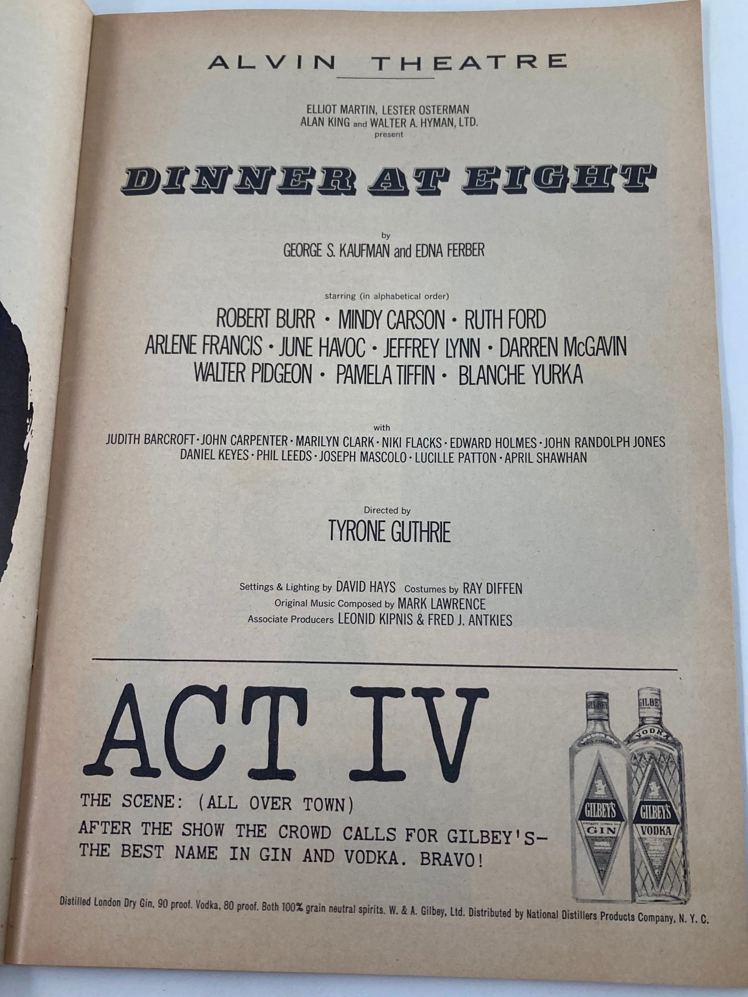 1966 Playbill Alvin Theatre Robert Burr, Mindy Carson in Dinner at Eight