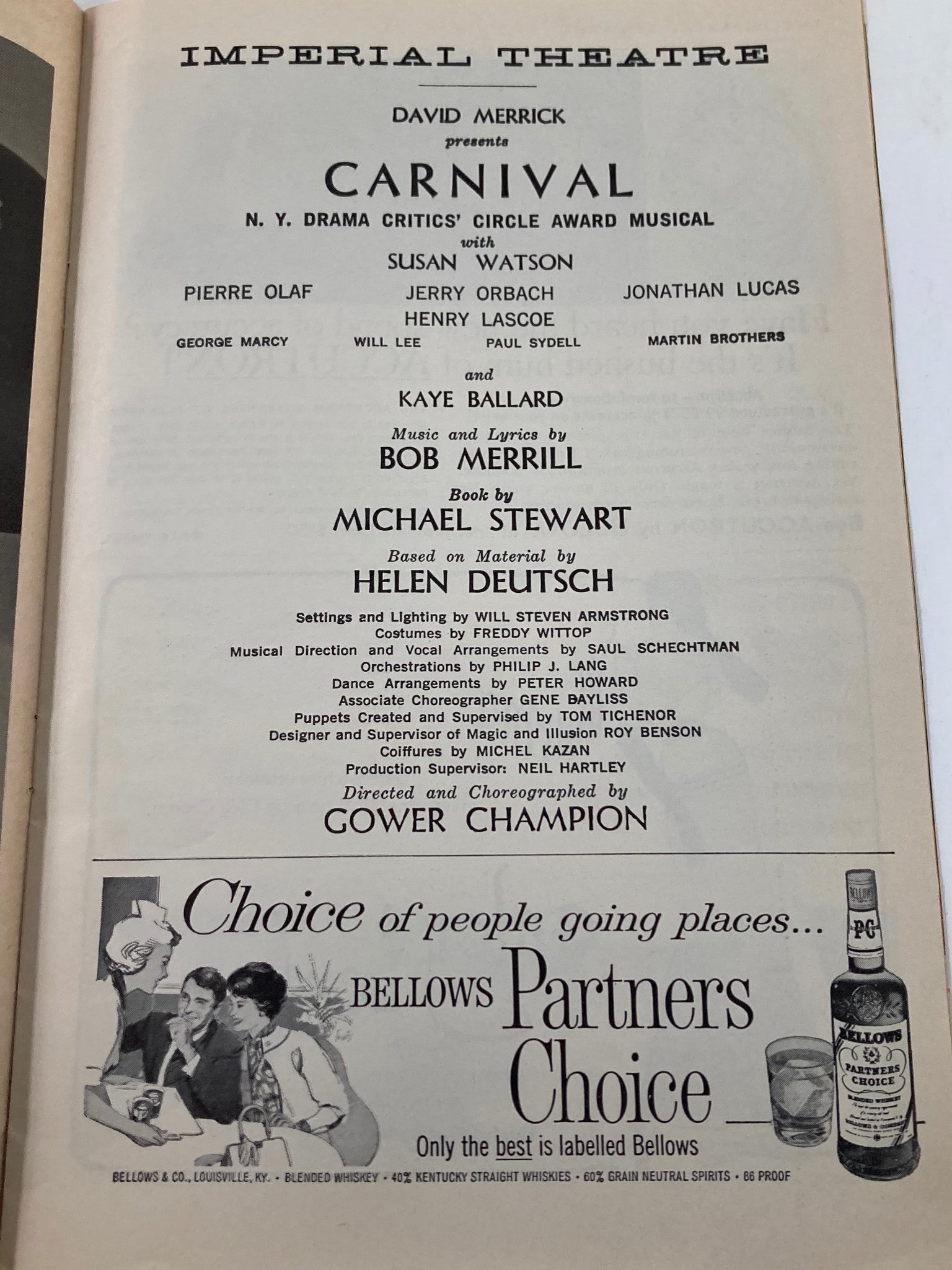 1962 Playbill Imperial Theatre Susan Watson, Pierre Olaf in Carnival