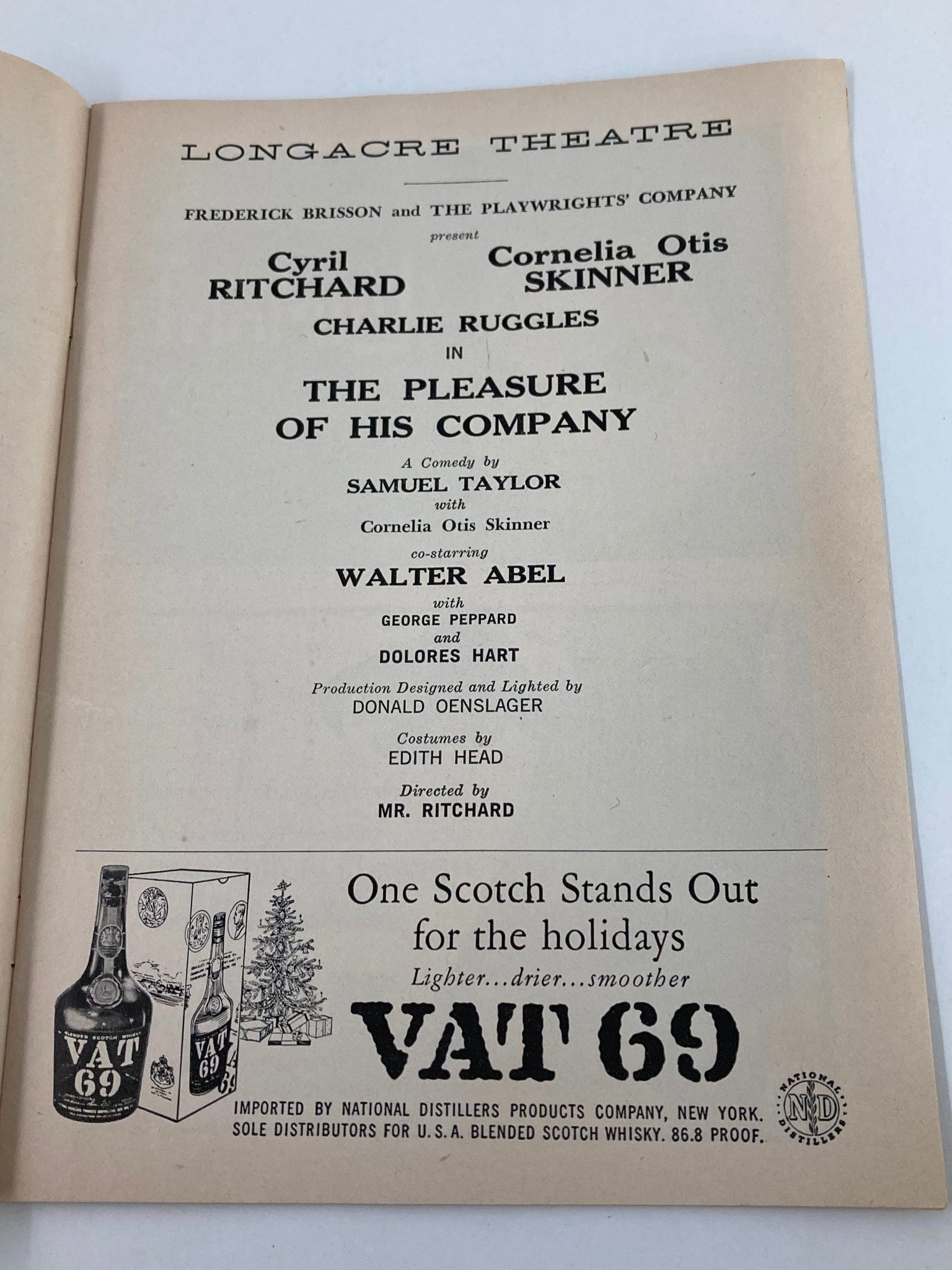 1958 Playbill Longacre Theatre Charlie Ruggles in The Pleasure of His Company