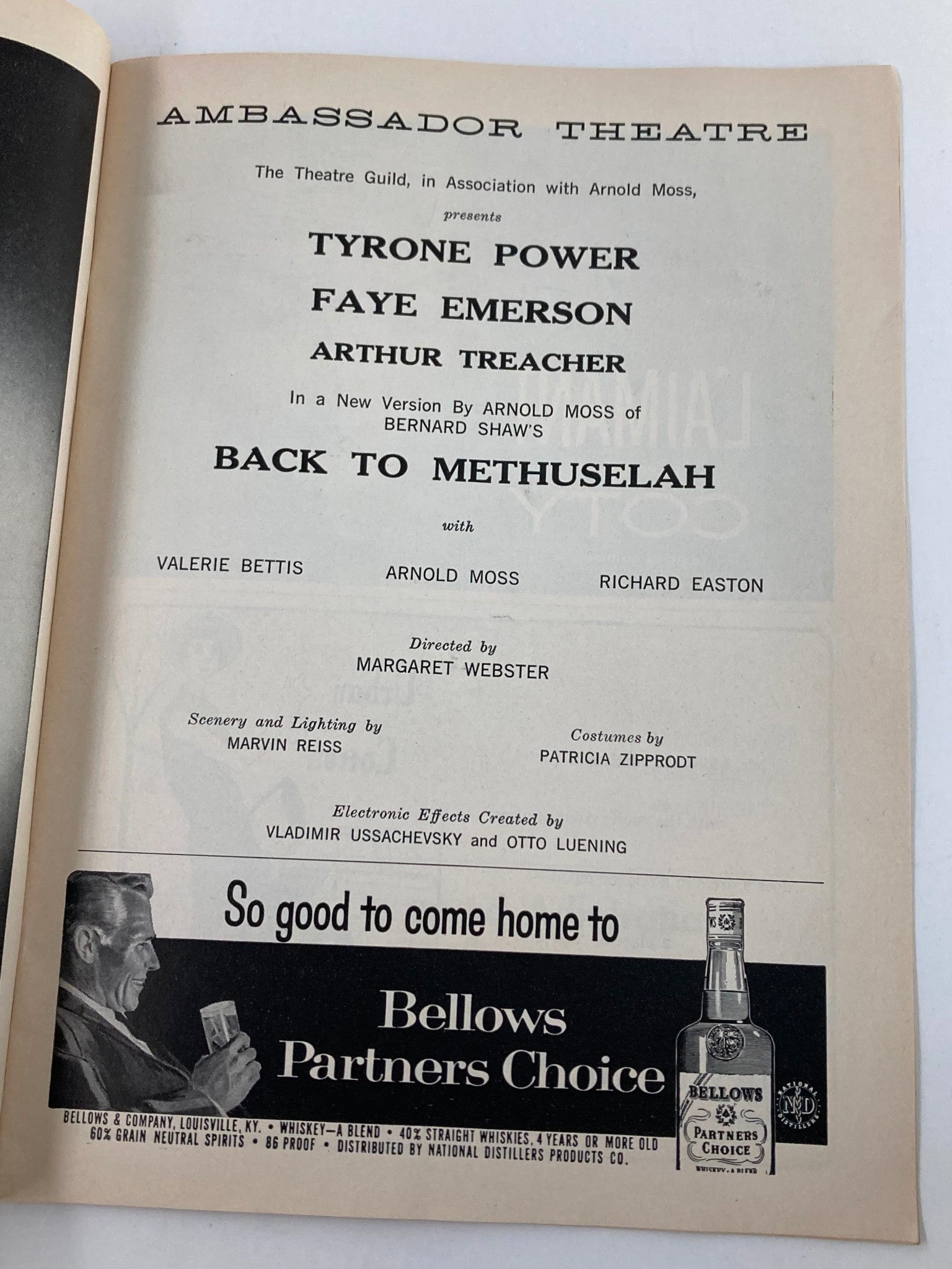 1958 Playbill Ambassador Theatre Tyrone Power Faye Emerson in Back to Methuselah