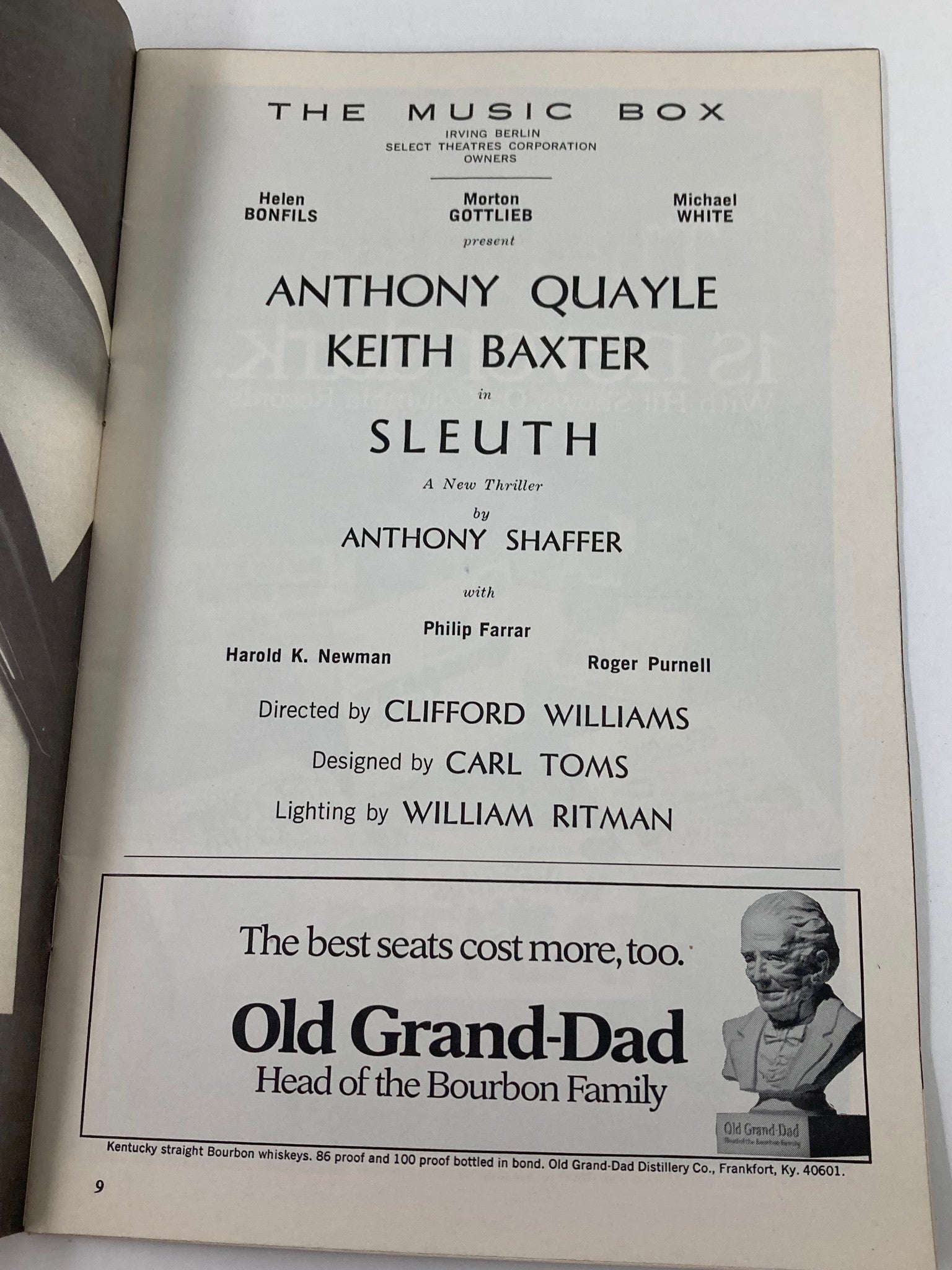 1970 Playbill The Music Box Anthony Quayle, Keith Baxter in Sleuth