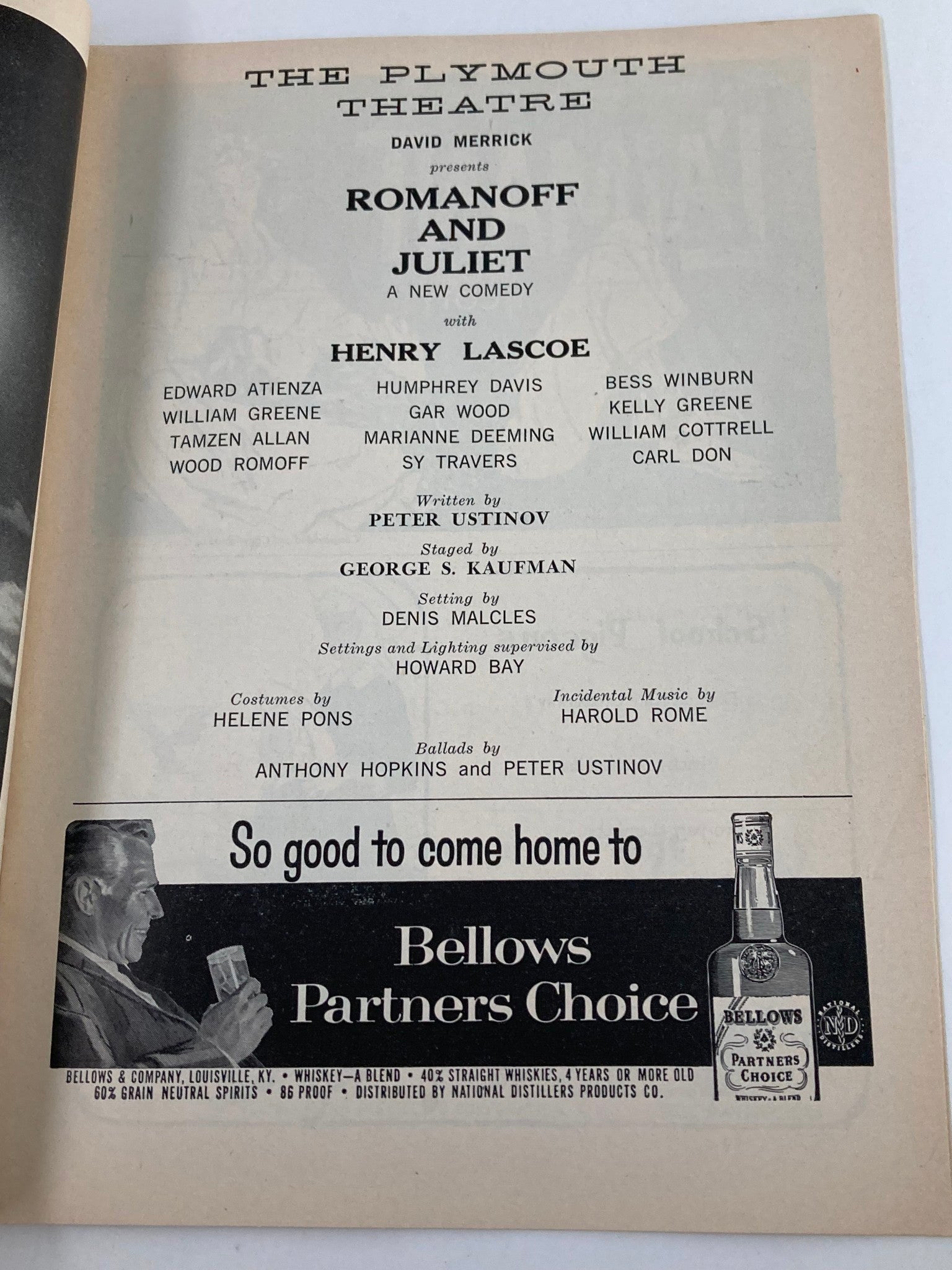 1958 Playbill The Plymouth Theatre Henry Lascoe in Romanoff and Juliet