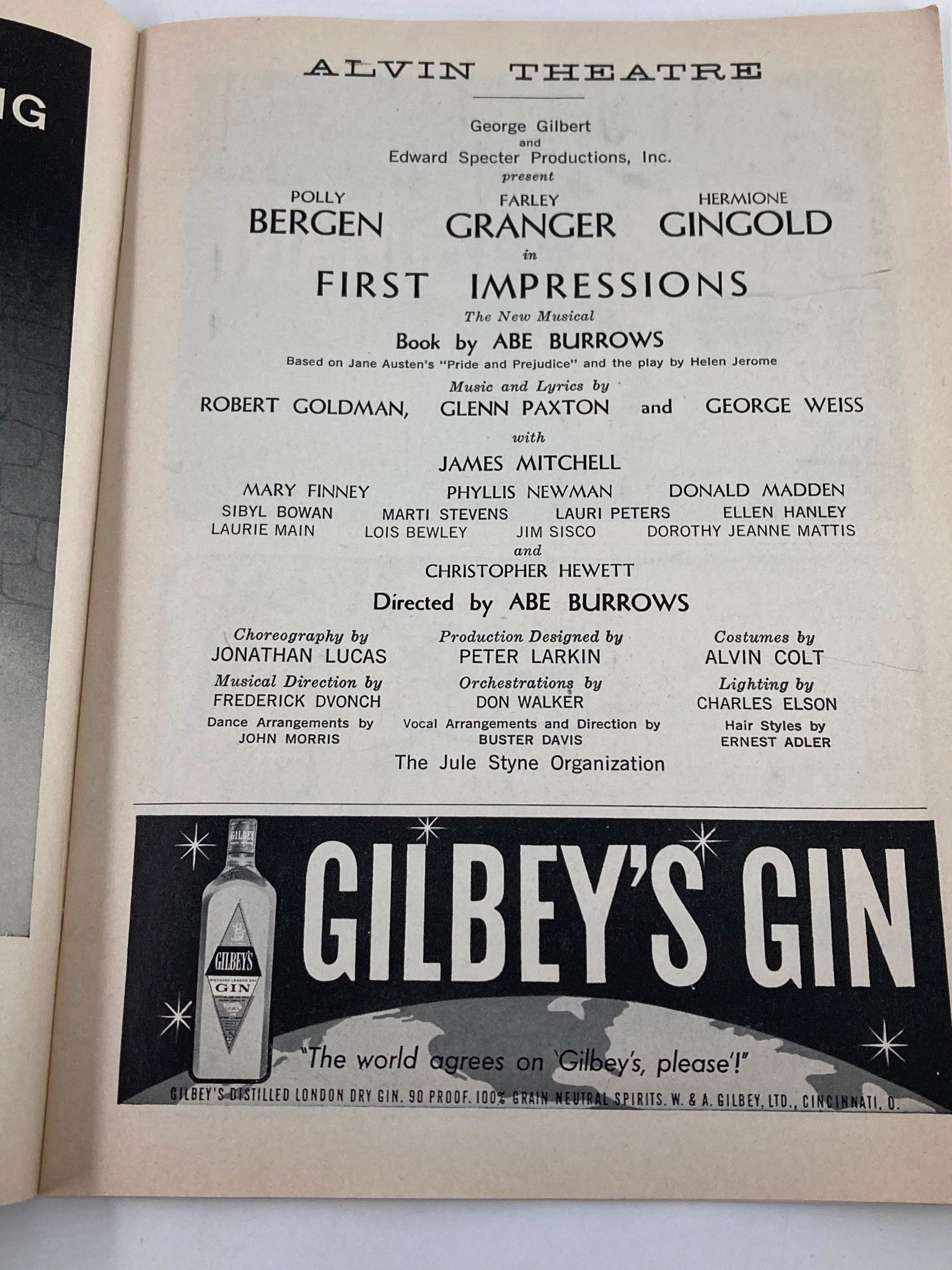 1959 Playbill Alvin Theatre Polly Bergen, Farley Granger in First Impressions