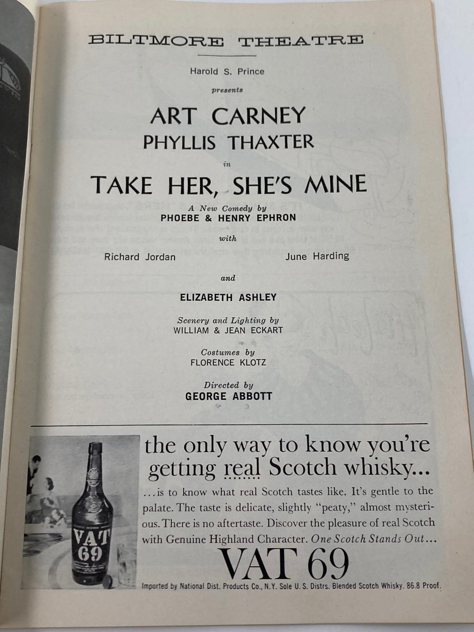 1961 Playbill Biltmore Theatre Phyllis Thaxter in Take Her, She's Mine