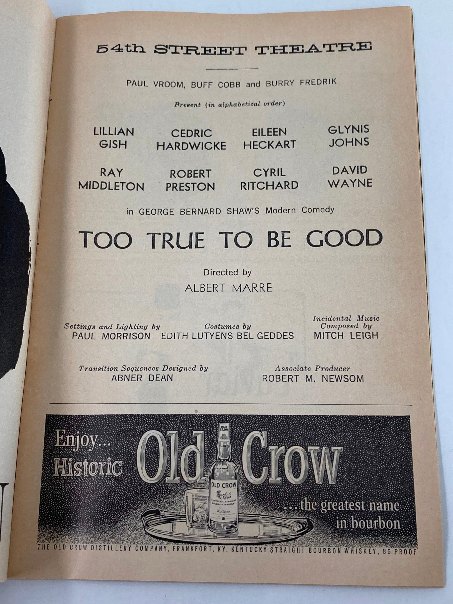 1963 Playbill 54th Street Theatre Lillian Gish in To Good To Be Good