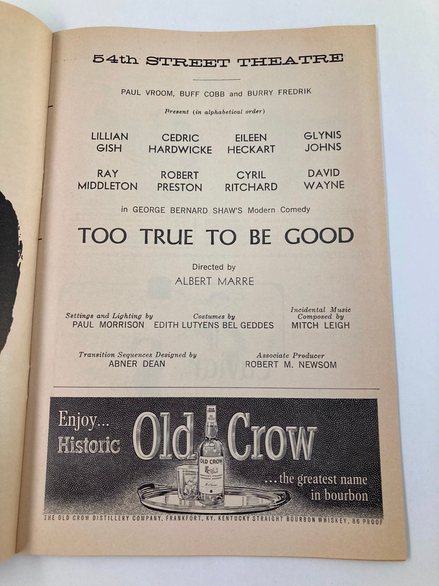 1963 Playbill 54th Street Theatre Ray Middleton in Too True To Be Good