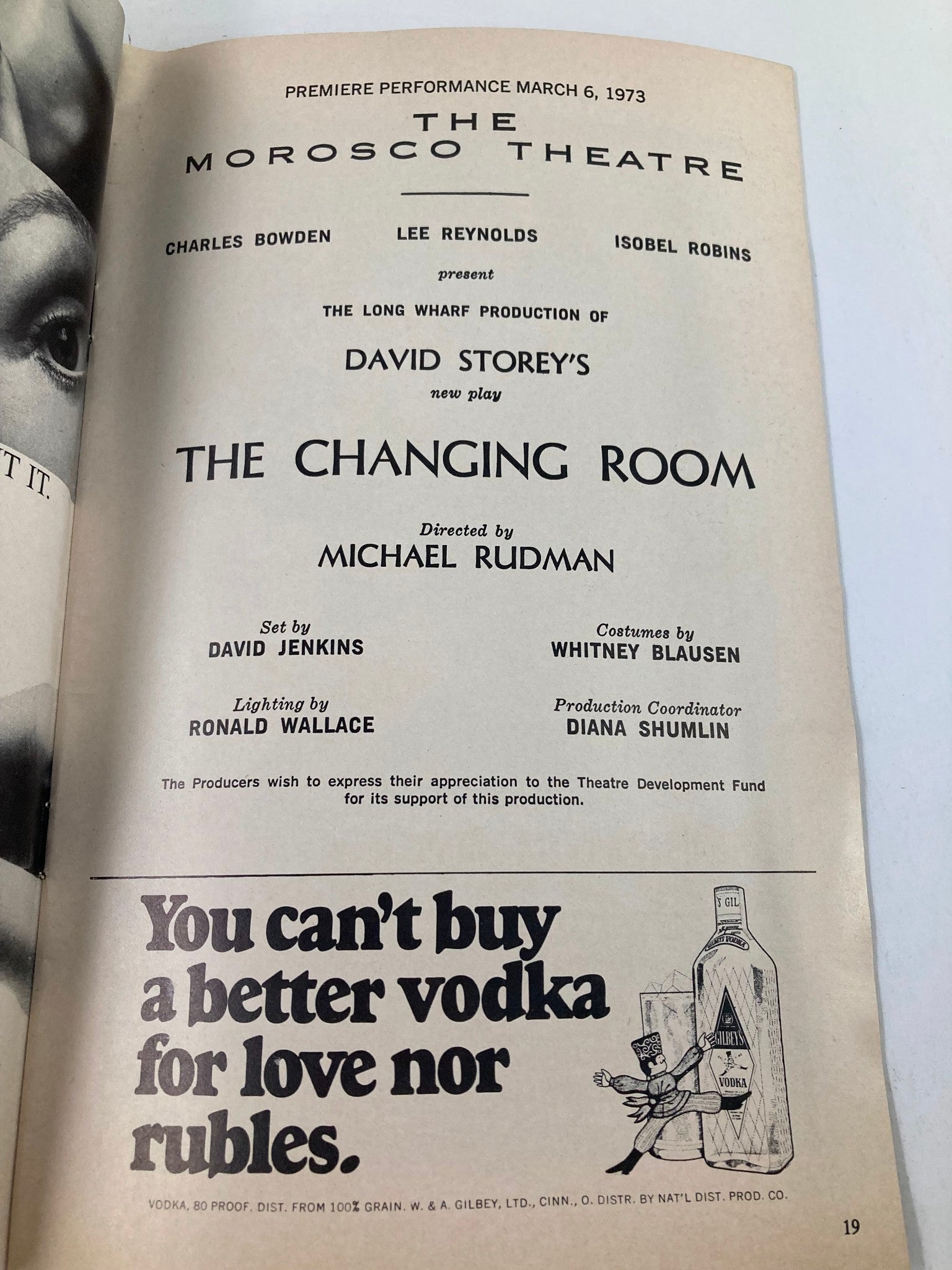 1973 Playbill Morosco Theatre Charles Bowden, Lee Reynolds in The Changing Room