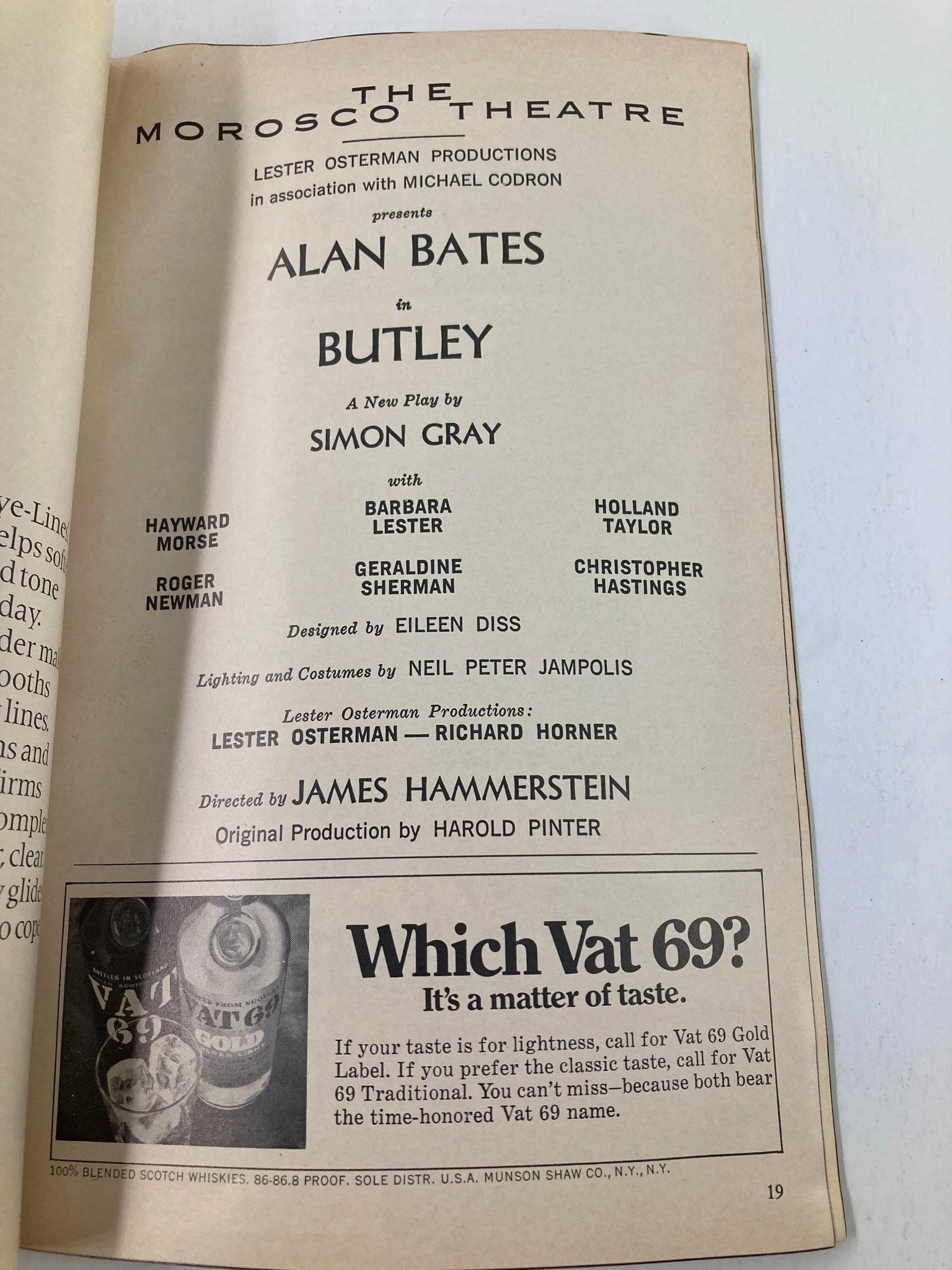 1973 Playbill The Morosco Theatre Alan Bates in Butley A New Play by Simon Gray