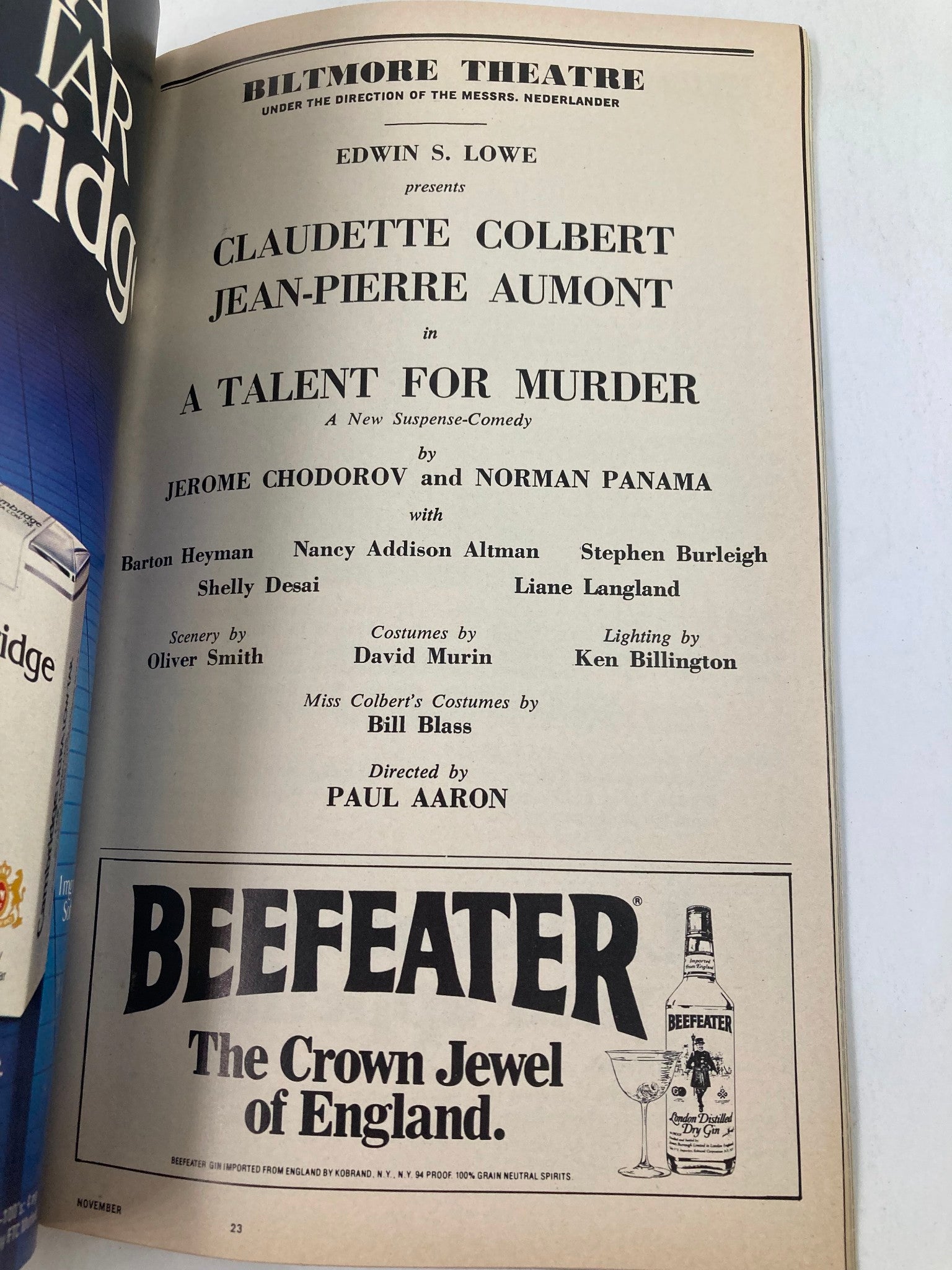 1981 Playbill Biltmore Theatre Claudette Colbert in A Talent for Murder