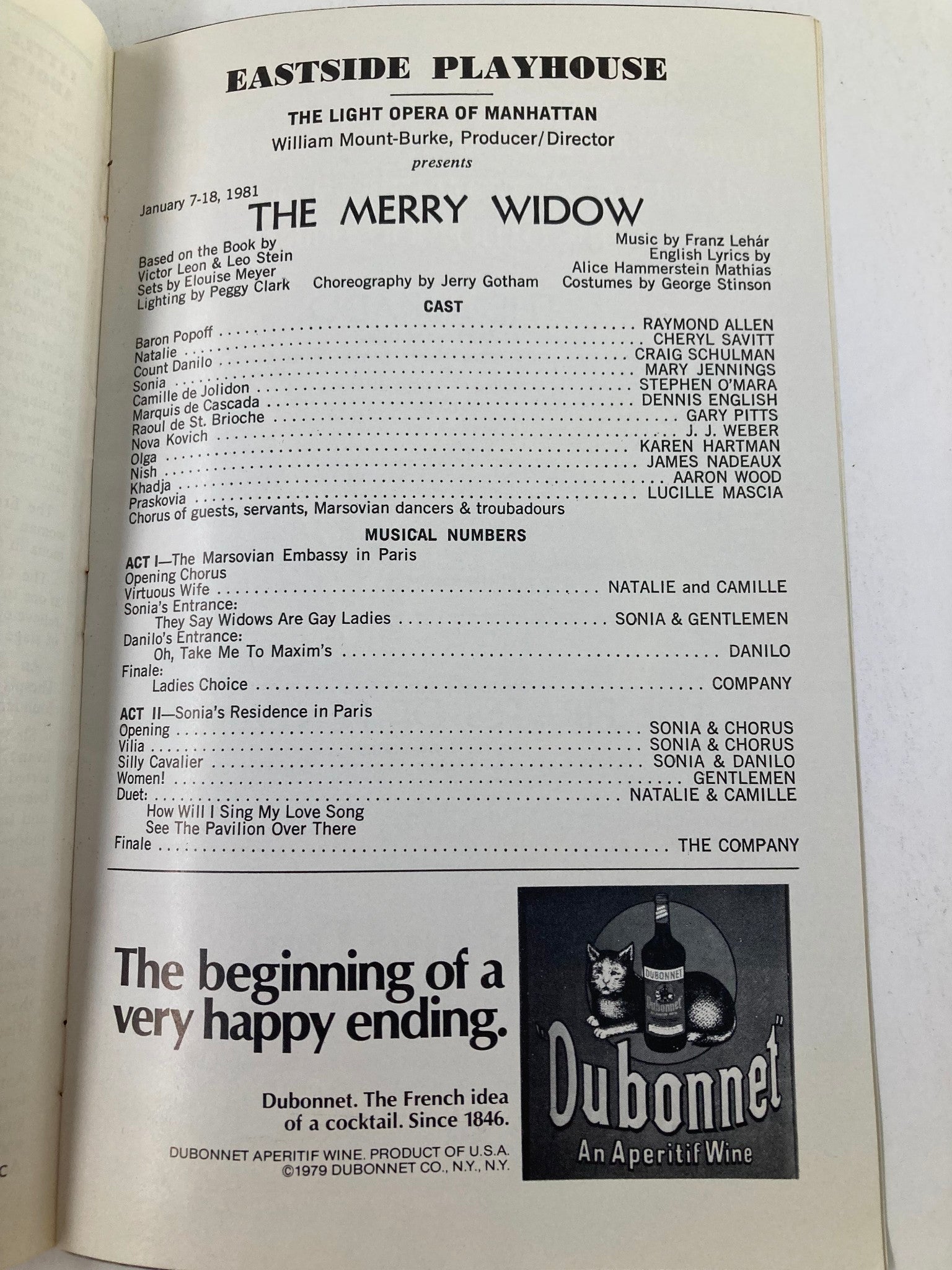 1981 Showbill Eastside Playhouse Raymond Allen, Cheryl Savitt in The Merry Widow