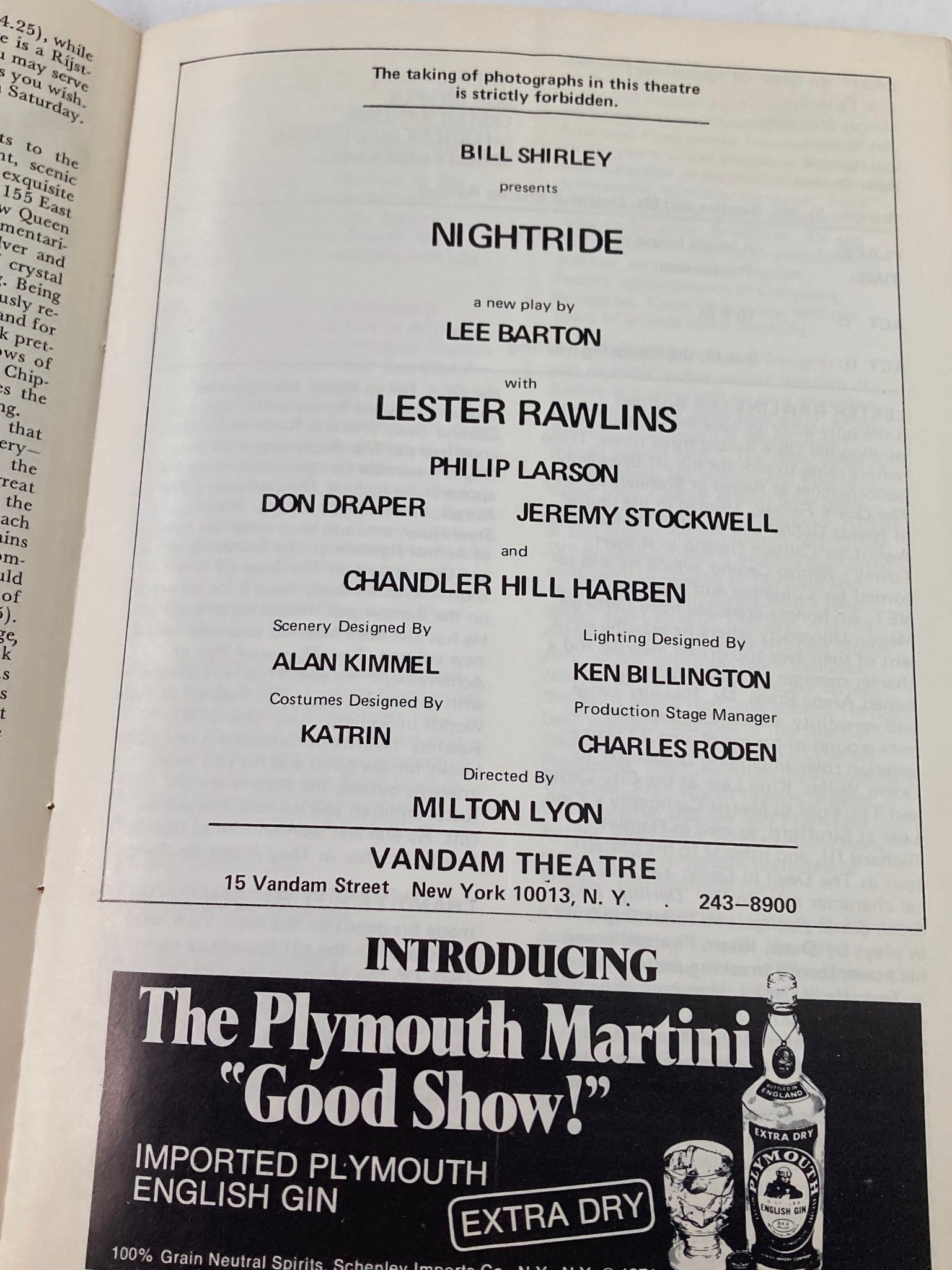 1972 Playfare Vol 4 Vandam Theatre Lester Rawlins, Philip Larson in Nightride