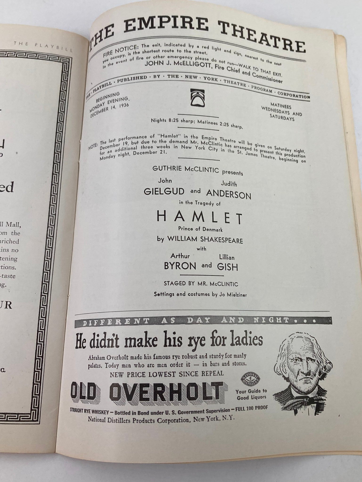 1936 Playbill The Empire Theatre John Gielgud, Judith Anderson in Hamlet