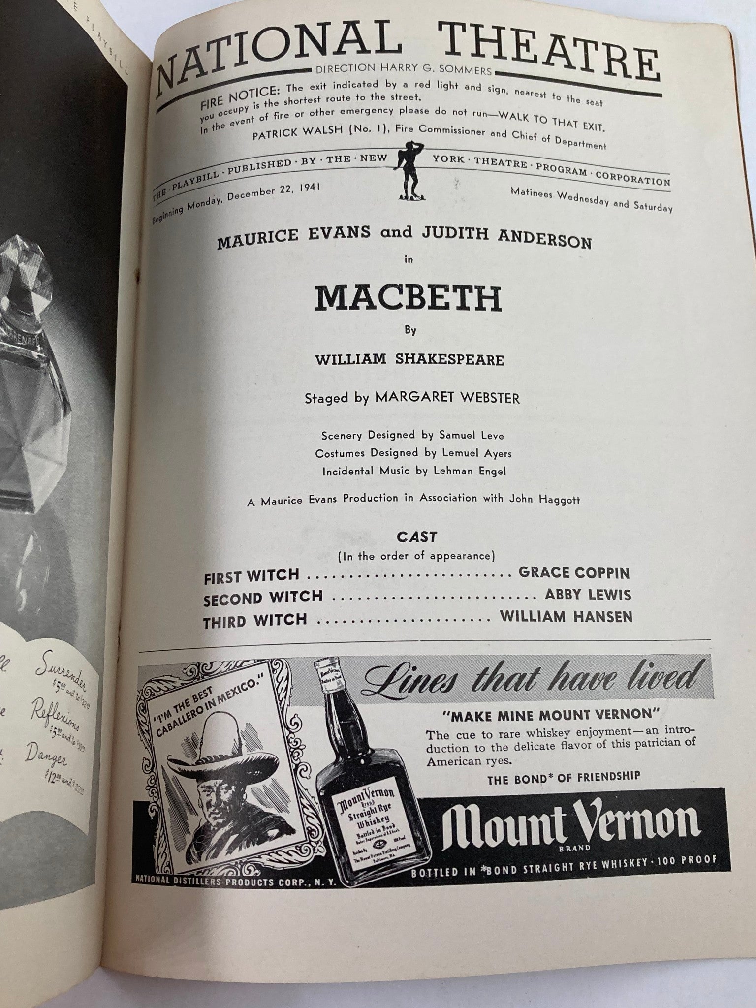 1941 Playbill National Theatre Maurice Evans, Judith Anderson in Macbeth