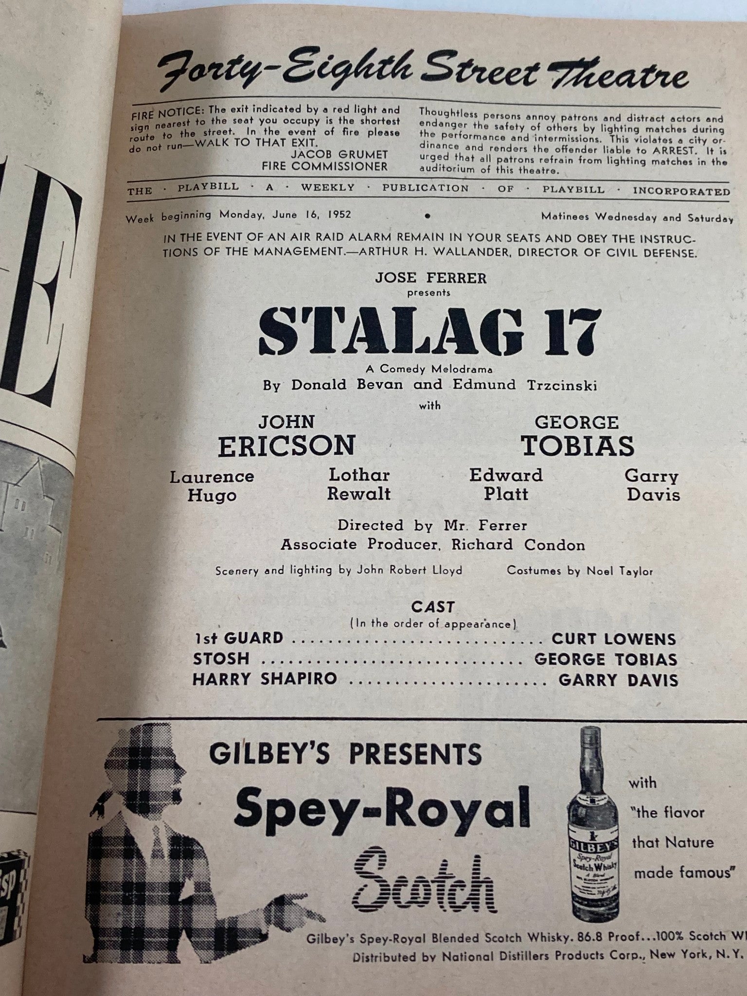 1952 Playbill Forty-Eigth St. Theatre John Ericson, George Tobias in Stalag 17