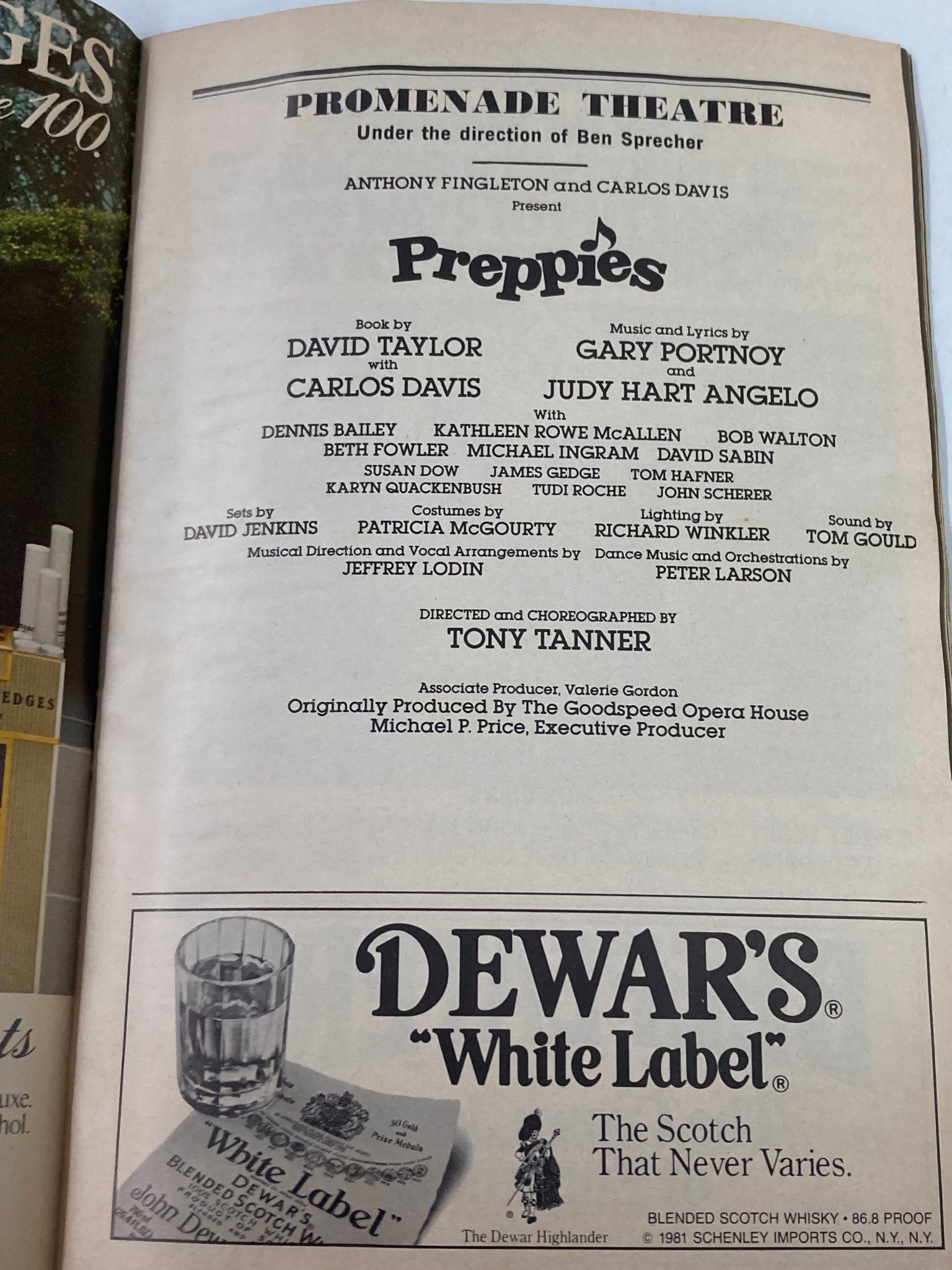 1983 Showbill Promenade Theatre Dennis Bailey & Bob Walton in Preppies