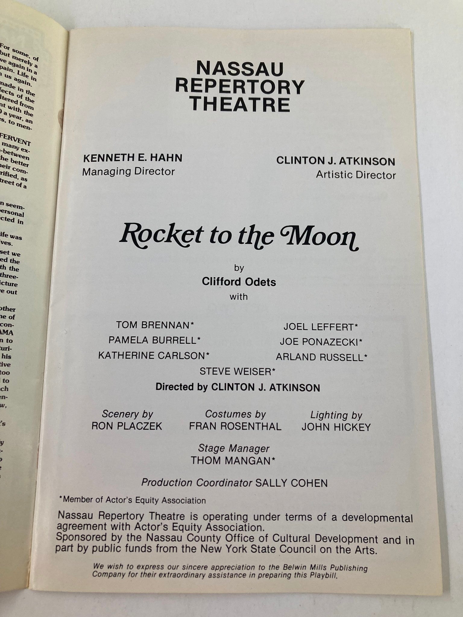 1981 Nassau Repertory Theatre Program Tom Brennan in Rocket to the Moon