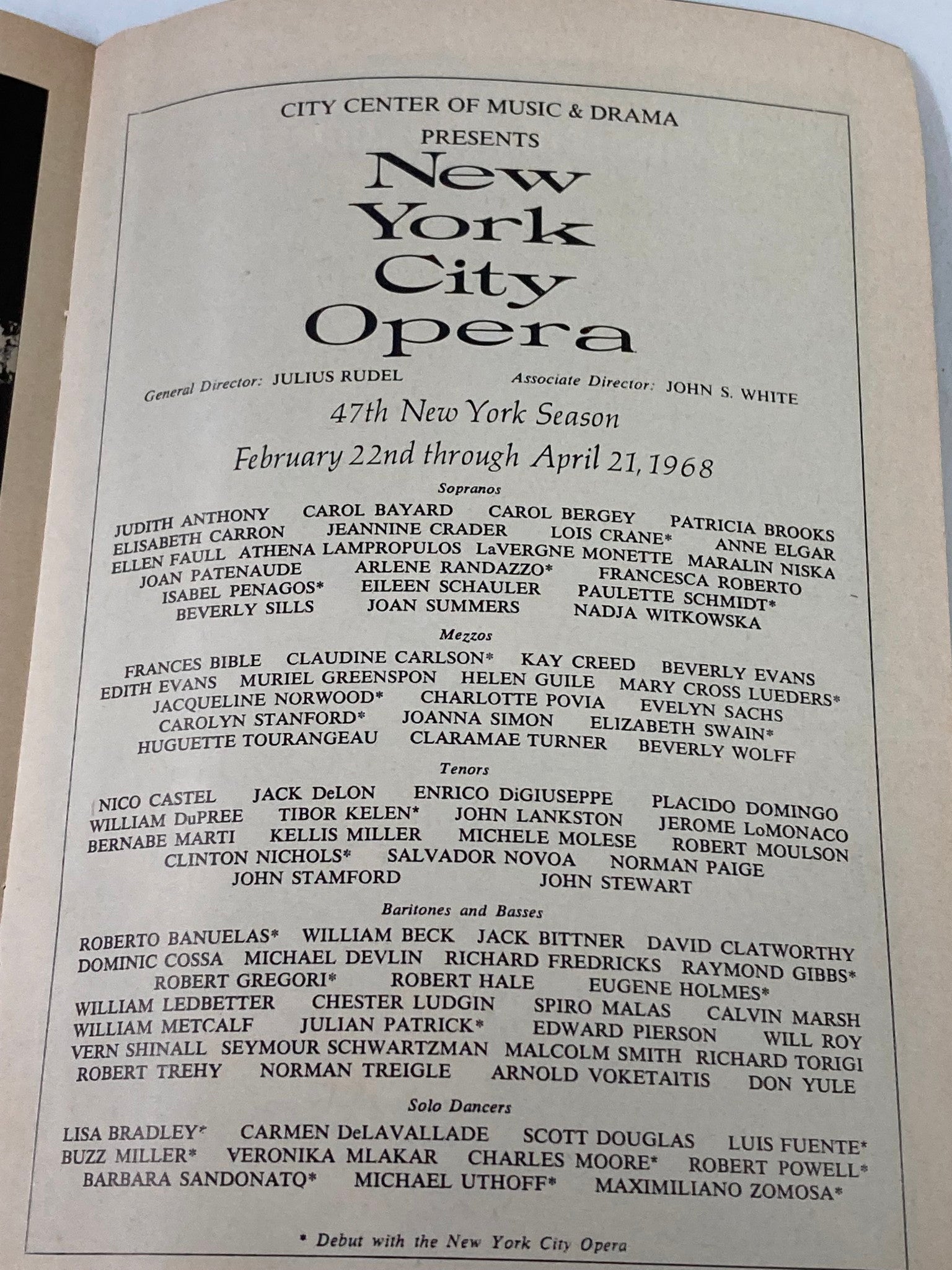 1968 City Center of Music & Drama Presents New York City Opera