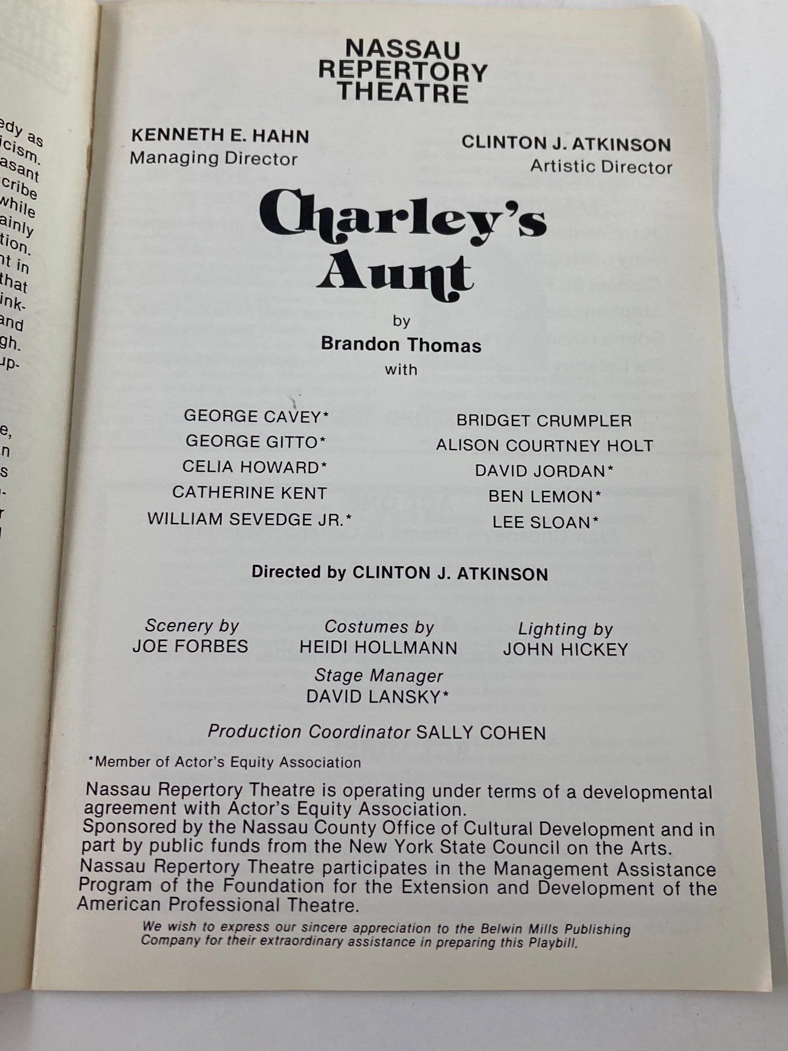 1981 Nassau Repertory Theatre Program George Cavey in Charley's Aunt